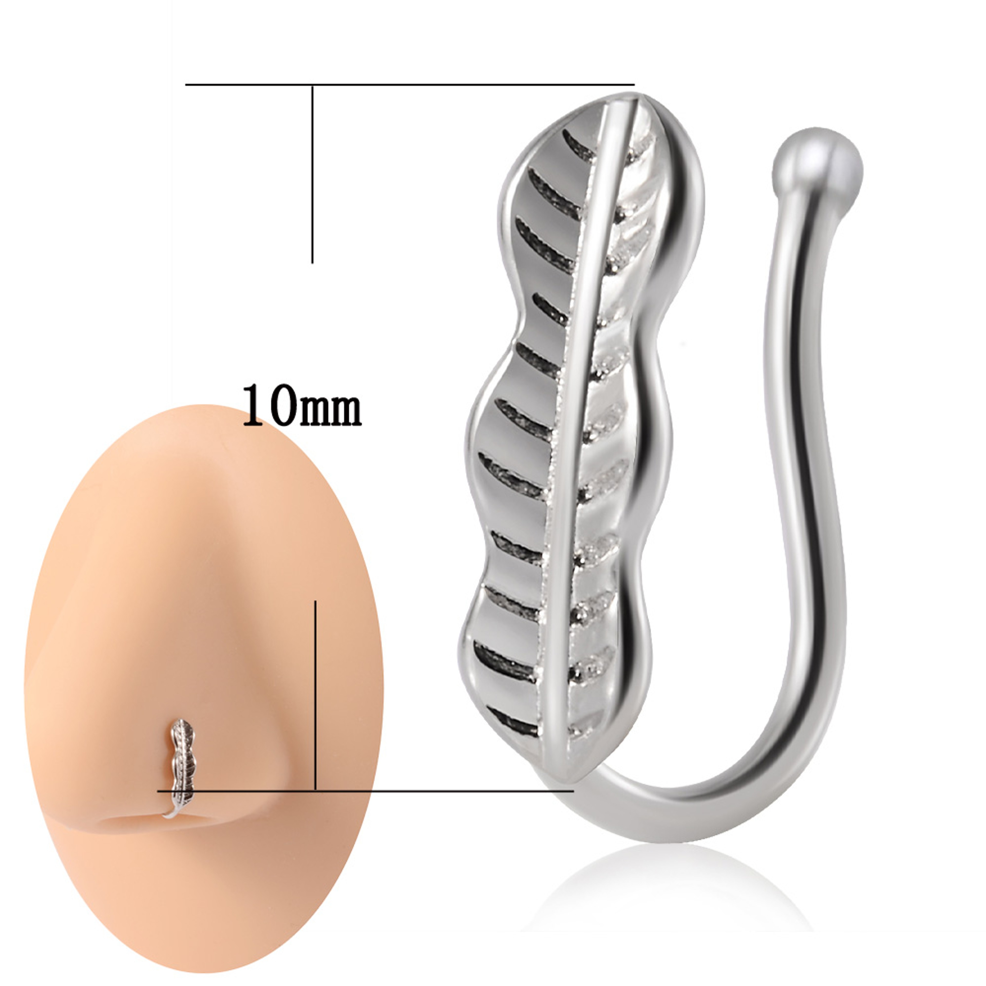Shaped Stainless Steel Faux Nose Ring and Ear Cuff with Cubic Zirconia – view 8