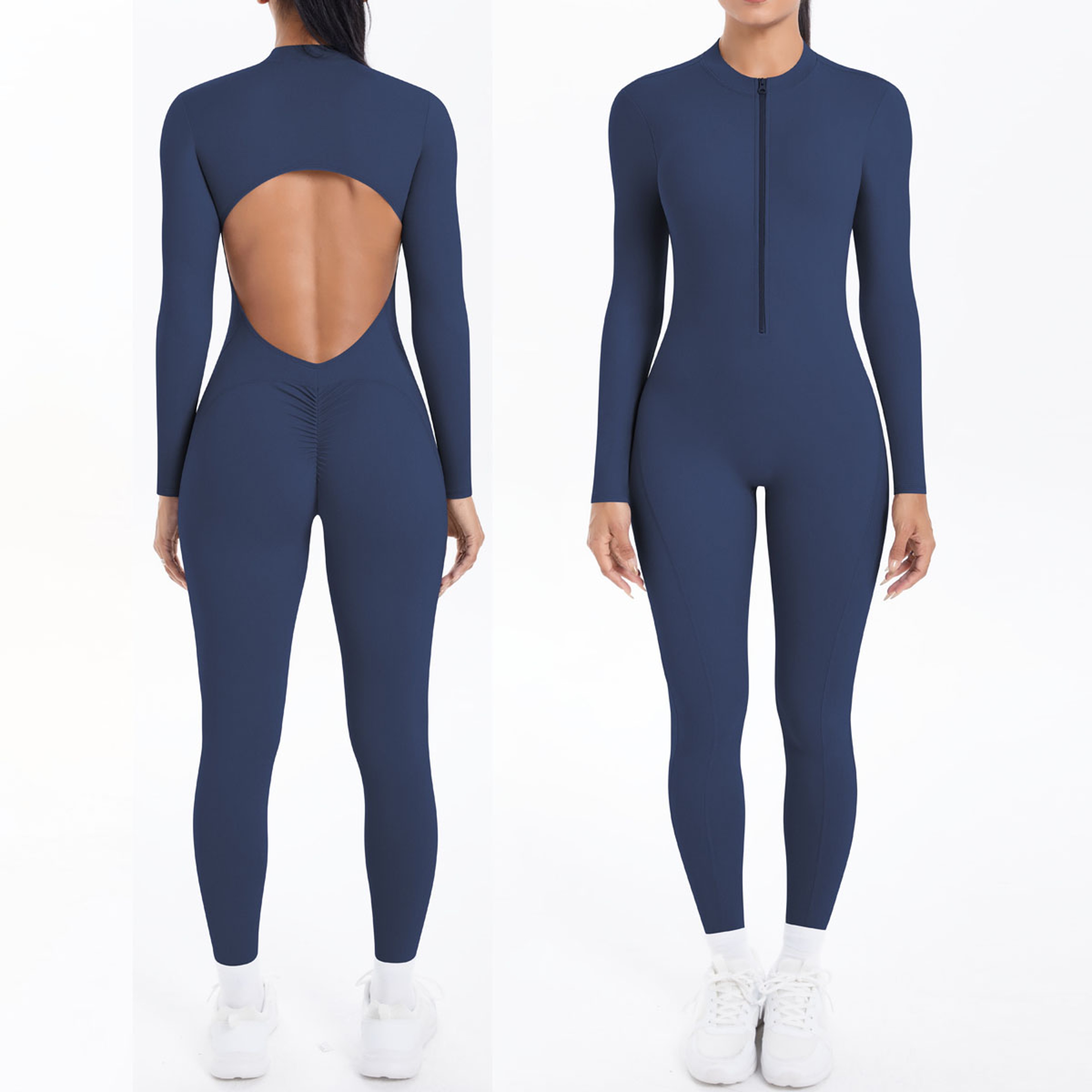 Women's Backless Long Sleeve Yoga Jumpsuit with Zipper and Quick-Dry Fabric – view 1