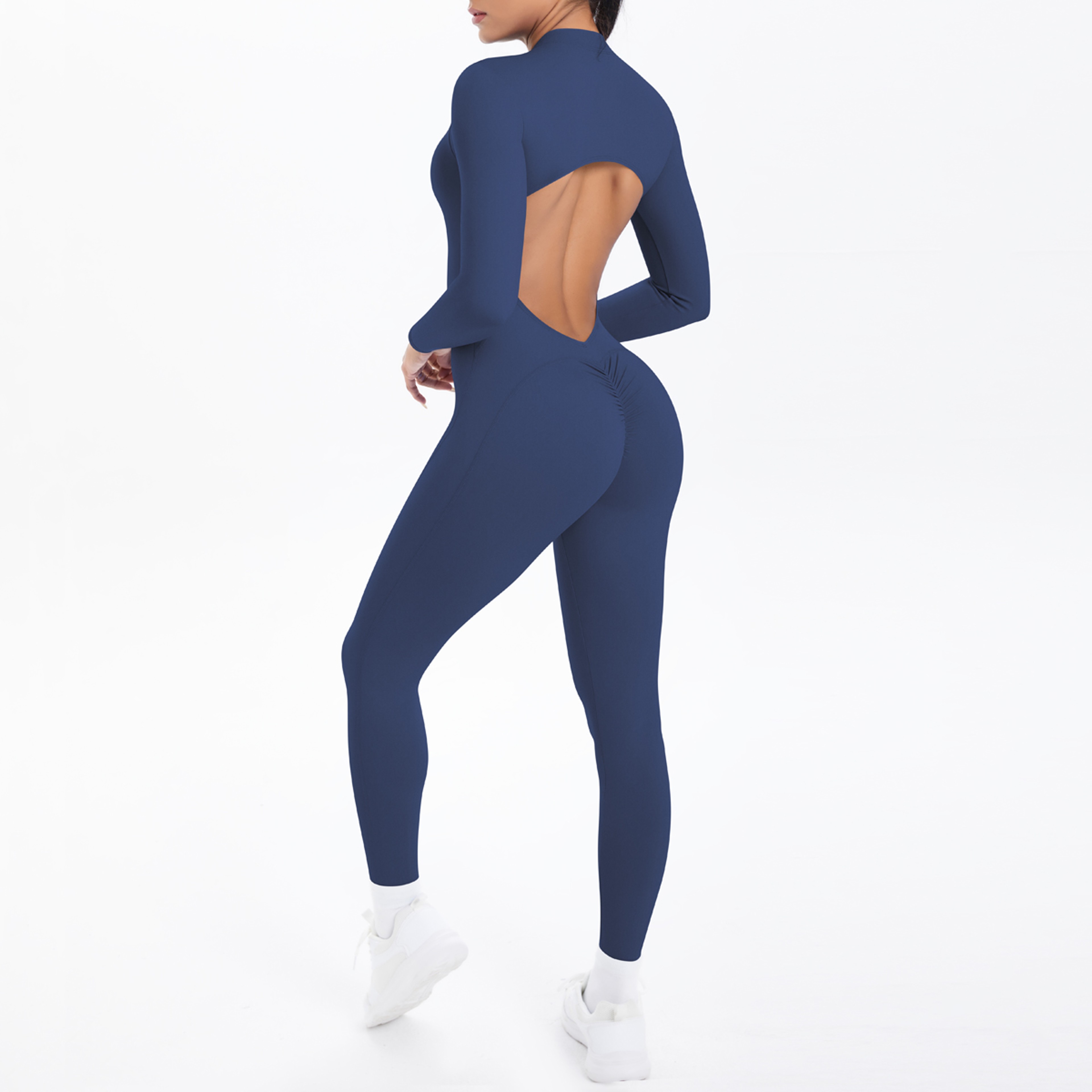 Women's Backless Long Sleeve Yoga Jumpsuit with Zipper and Quick-Dry Fabric – view 7