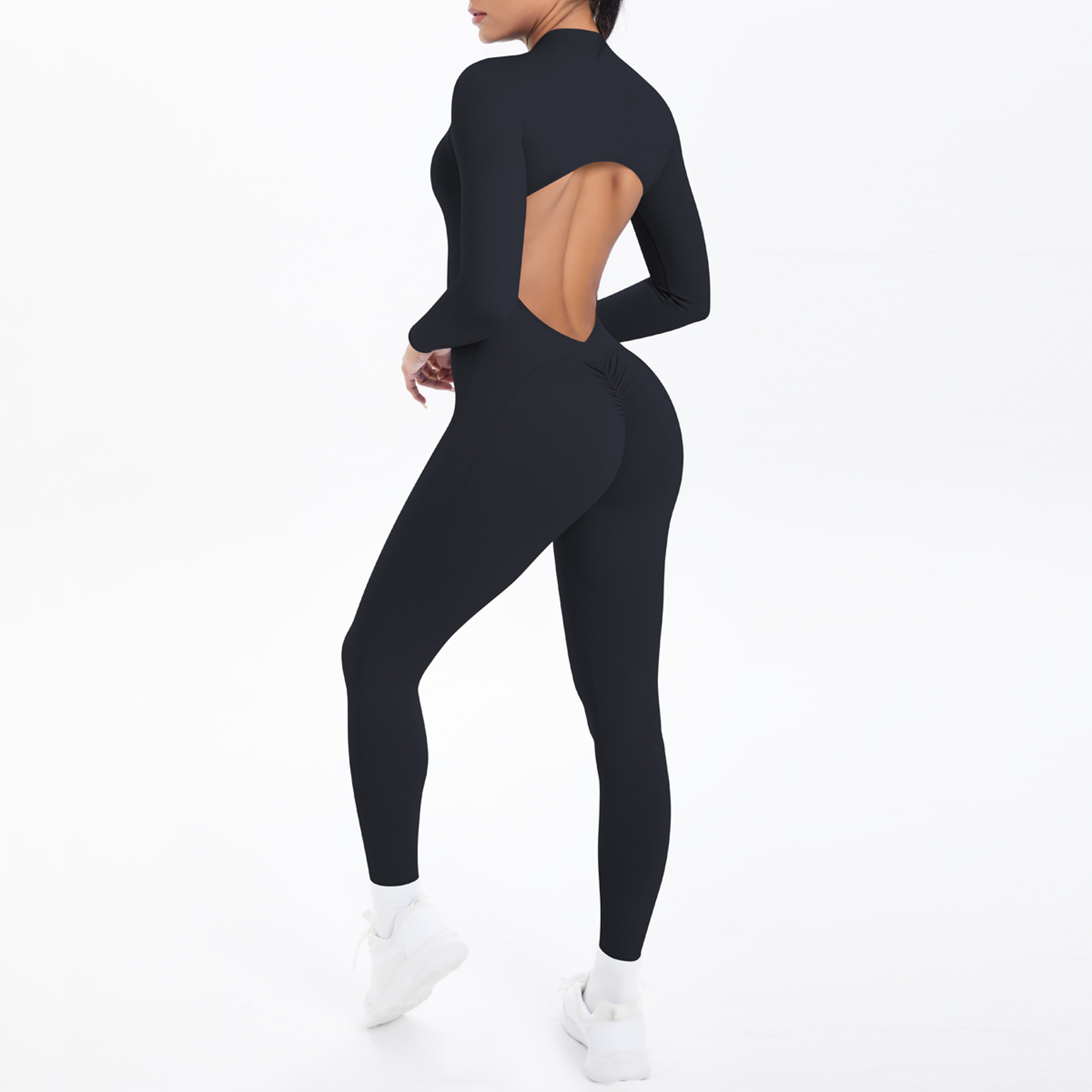 Women's Backless Long Sleeve Yoga Jumpsuit with Zipper and Quick-Dry Fabric – view 9