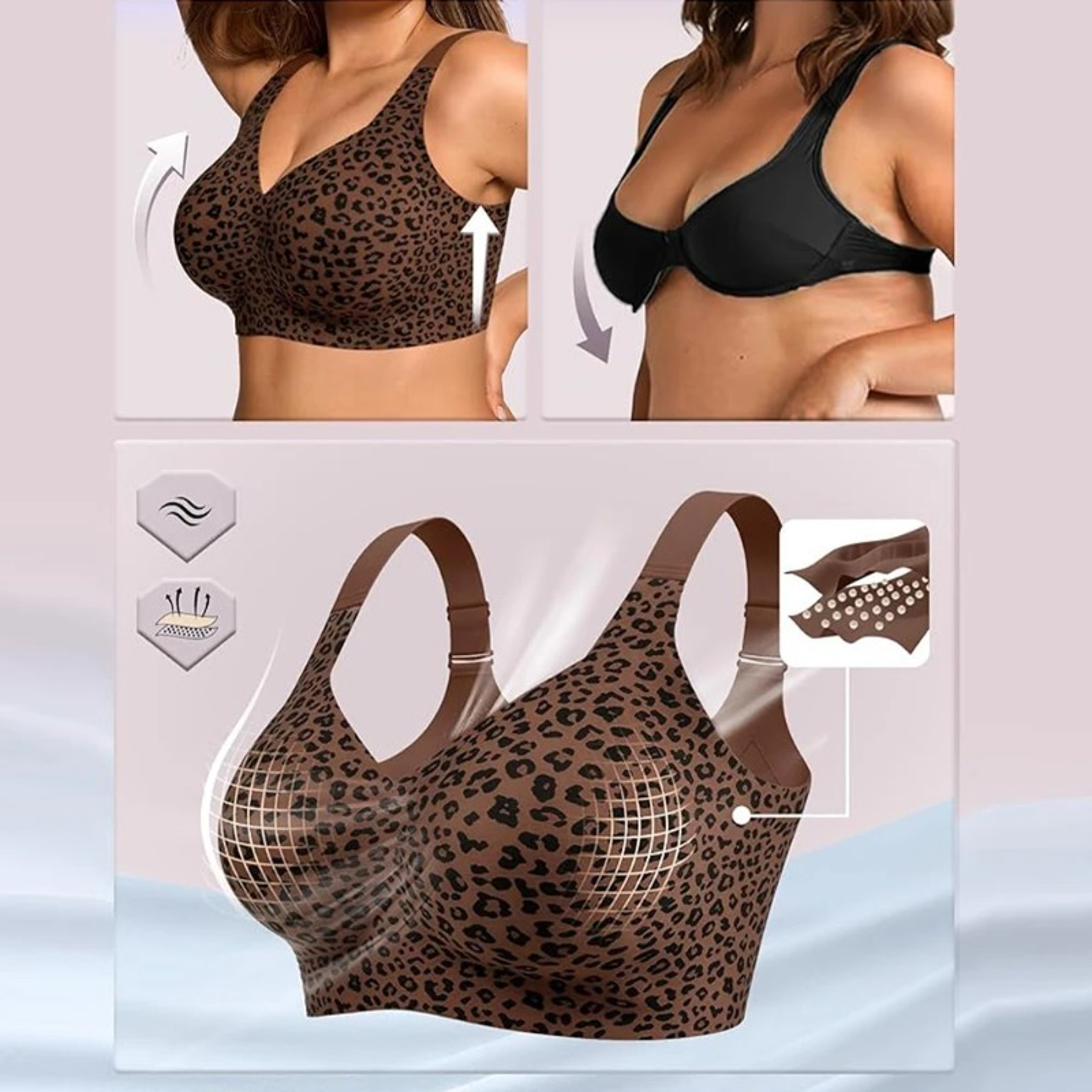 Women's Leopard Print Wireless Push-Up Bra with Seamless Full Coverage – view 5
