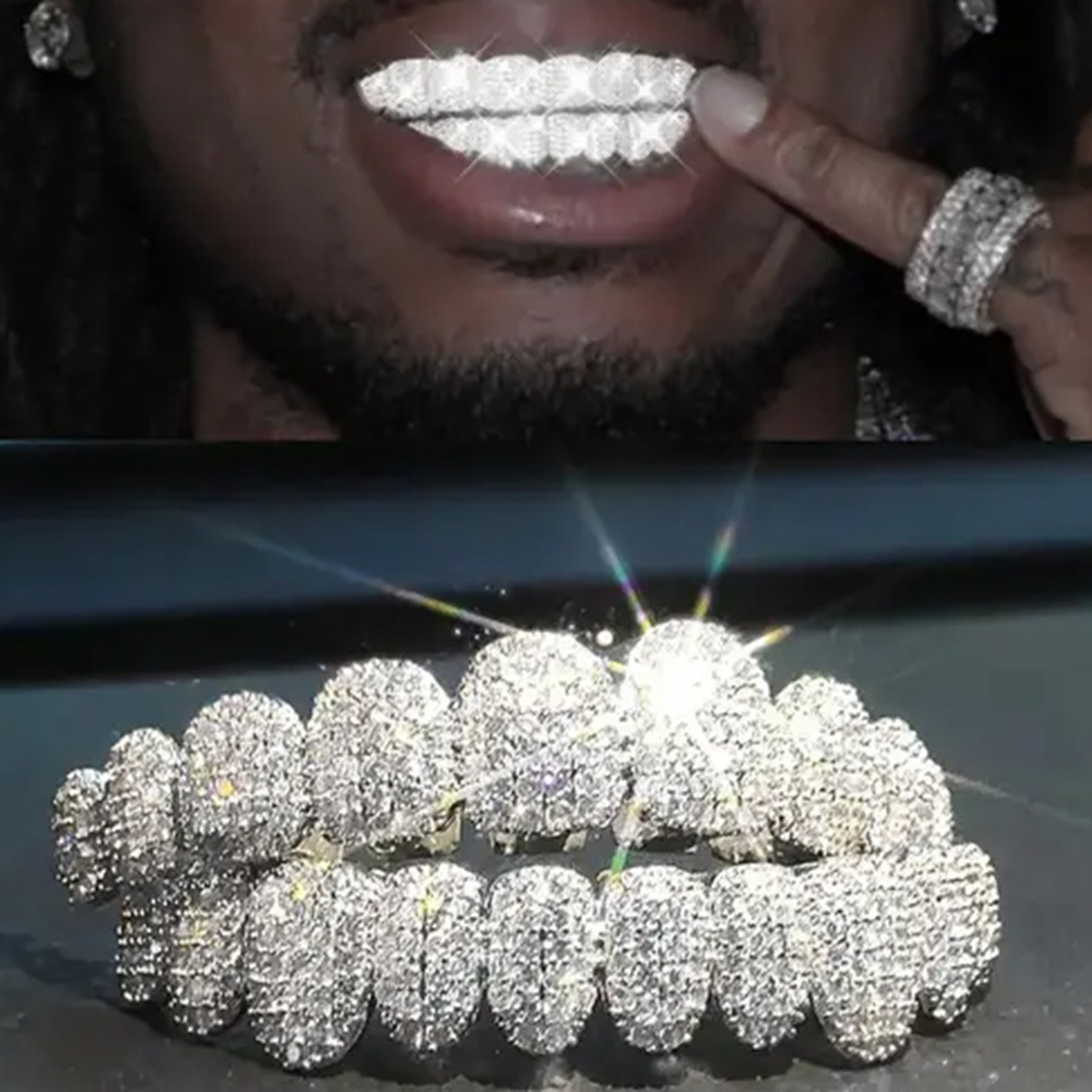 Iced Out 10 Top and 10 Bottom Gold Plated CZ Teeth Grillz – view 1