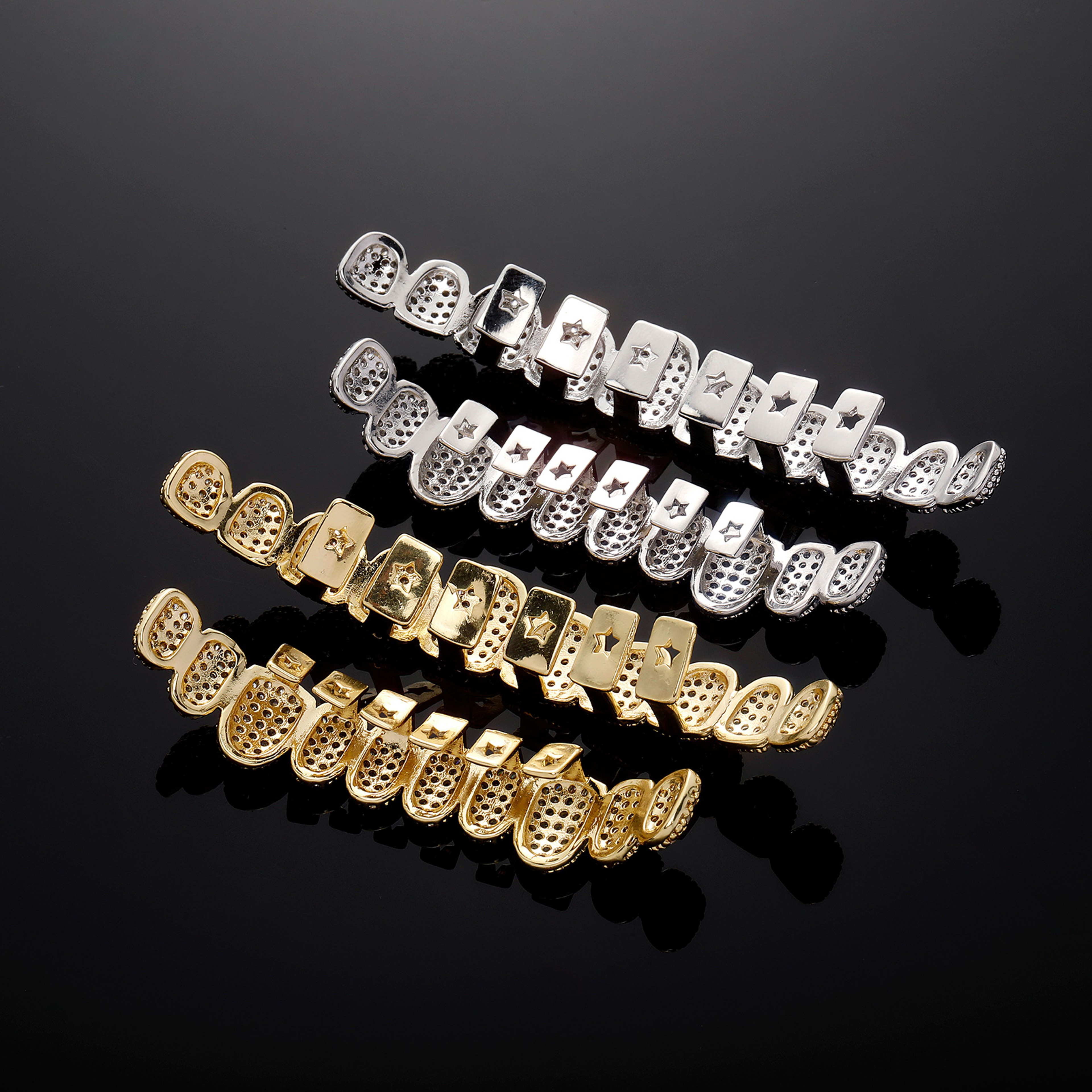 Iced Out 10 Top and 10 Bottom Gold Plated CZ Teeth Grillz – view 4