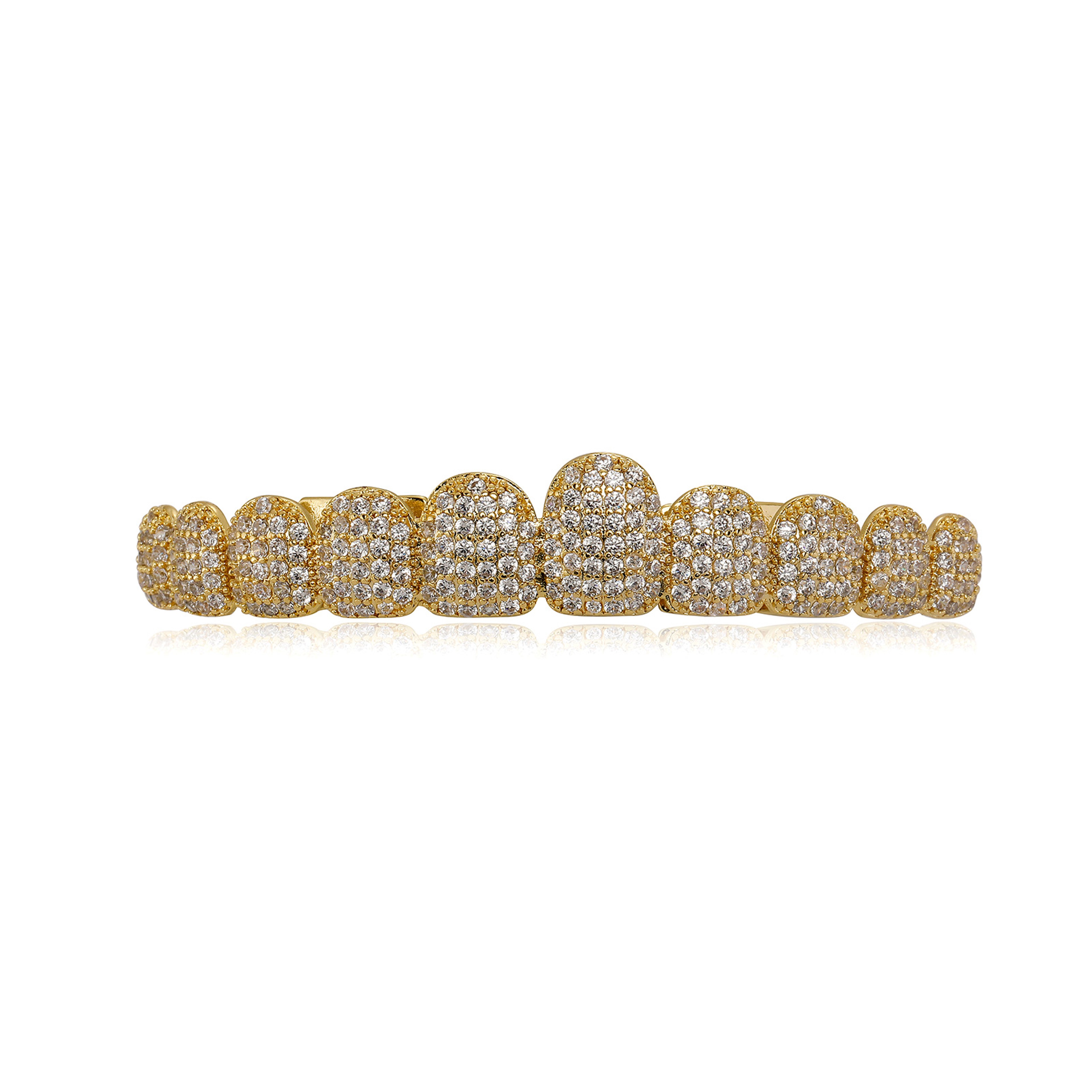 Iced Out 10 Top and 10 Bottom Gold Plated CZ Teeth Grillz – view 11