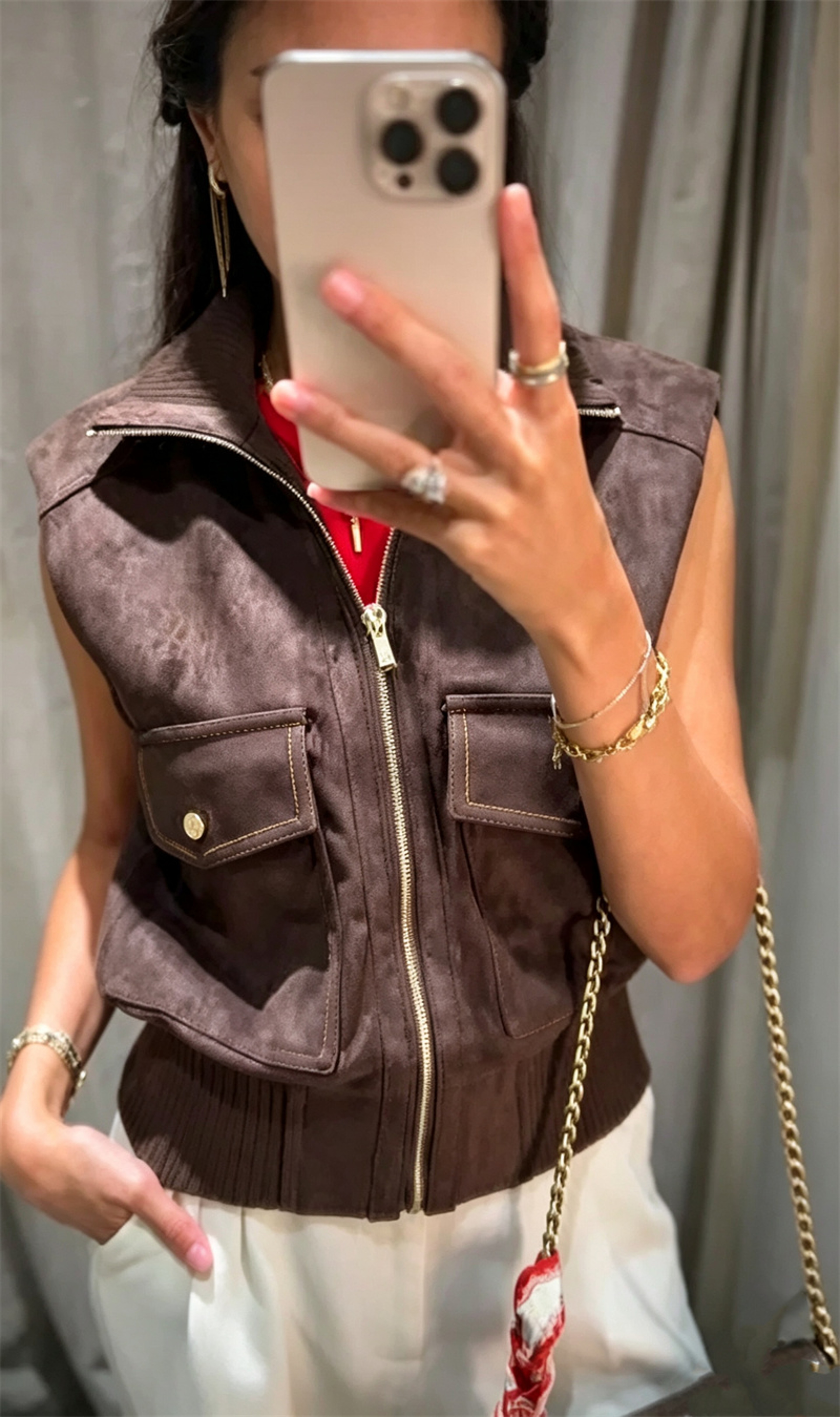Women's Suede-Texture Zip-Up Vest with Stand Collar and Pockets – view 4
