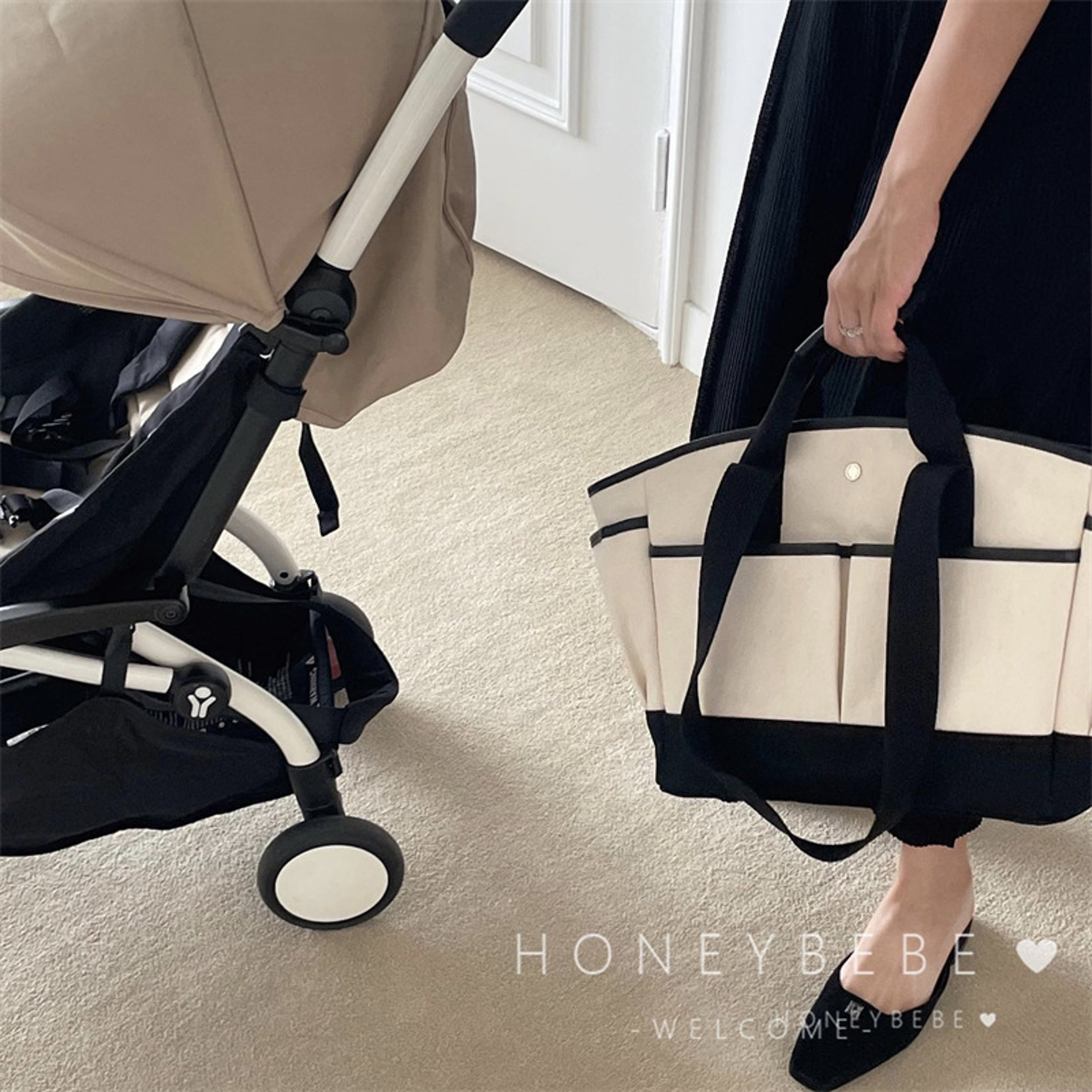 Large Capacity Canvas Diaper Bag with Zipper Closure and Crossbody Design – view 5