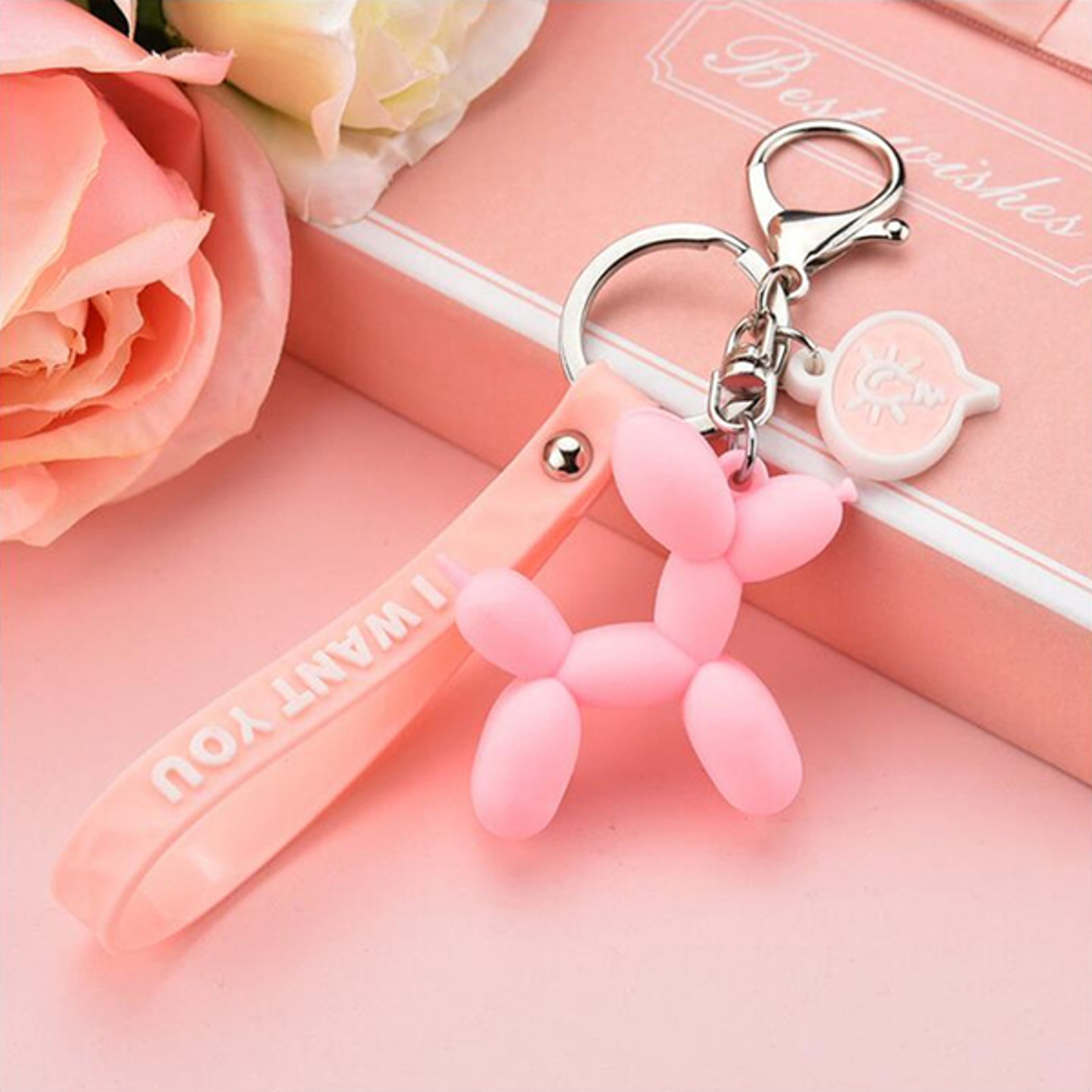 Cute Balloon Dog Car Keychainpink