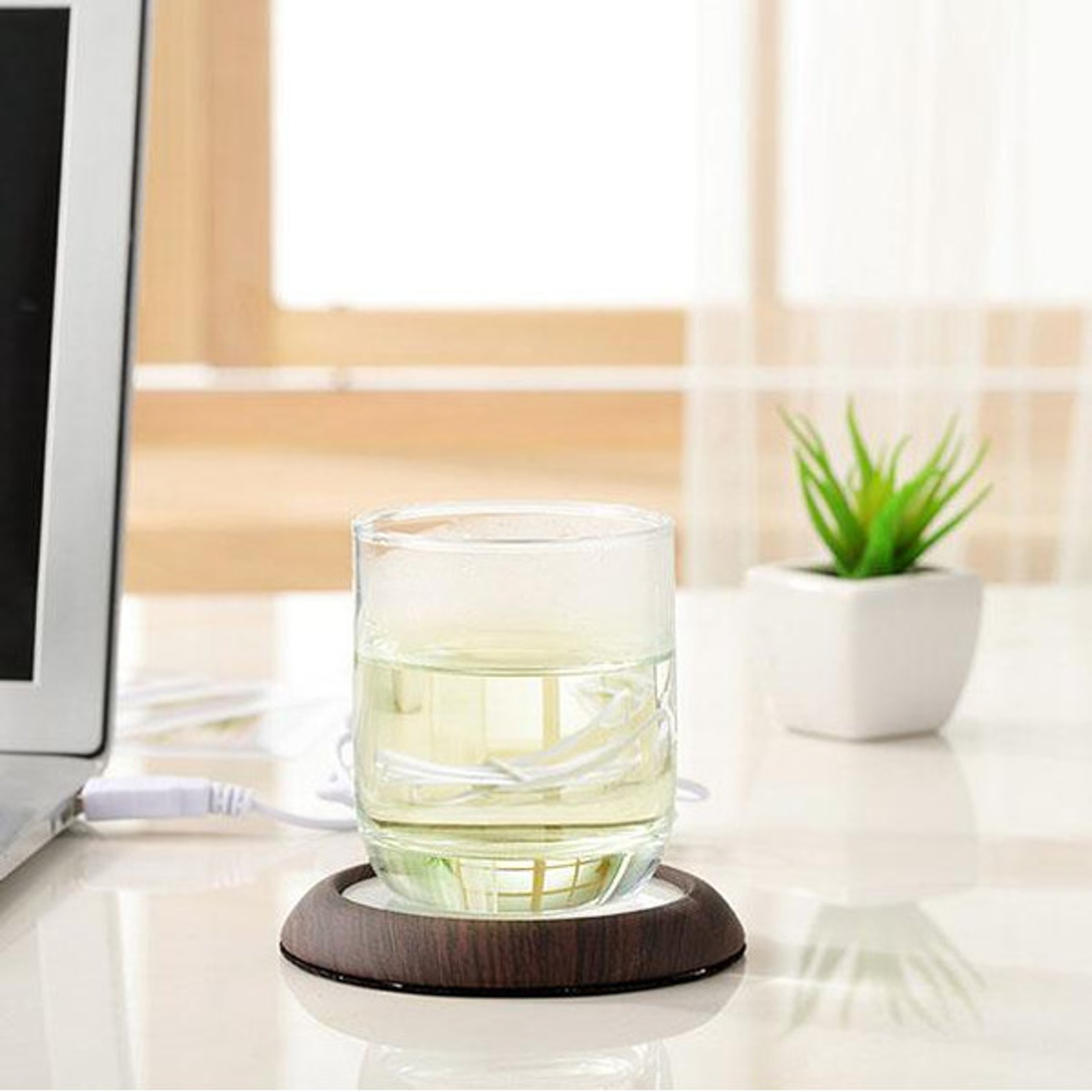 USB Wooden Drink Warmer Dark wood color