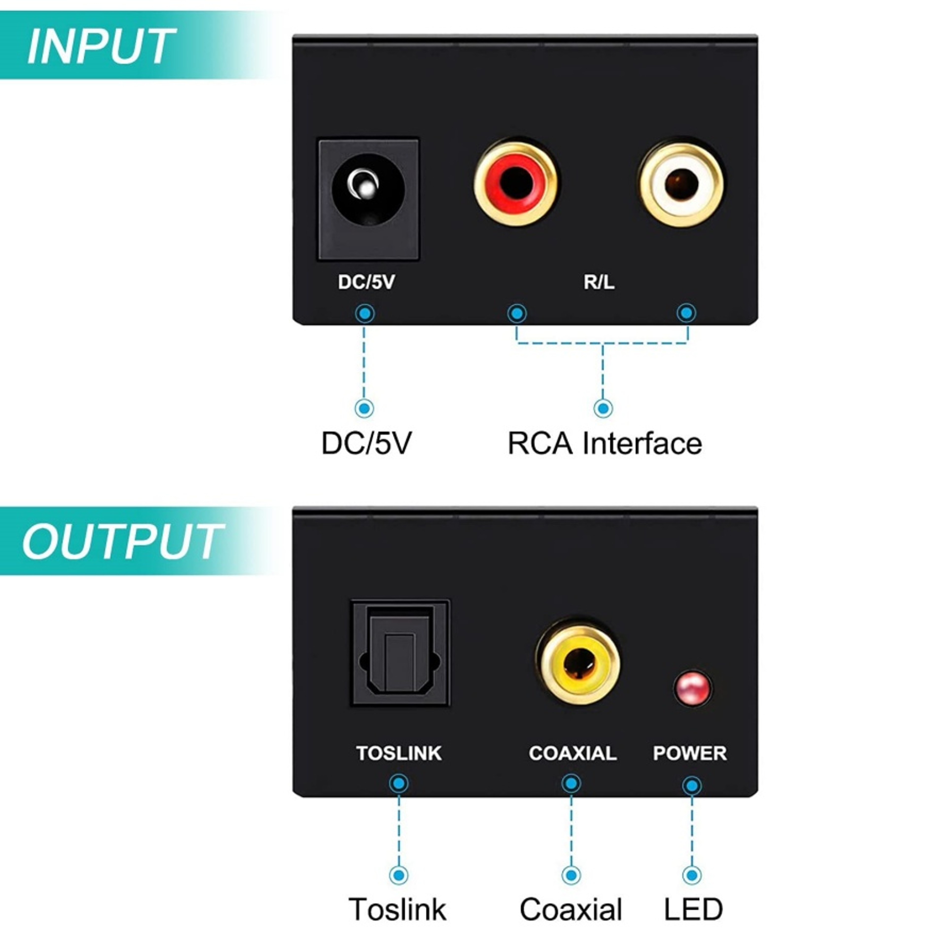 Analog Digital Fiber Toslink Coaxial Audio Converter, RCA to Optical Toslink Adapter, ADC Analog To Digital Audio Conver – view 4