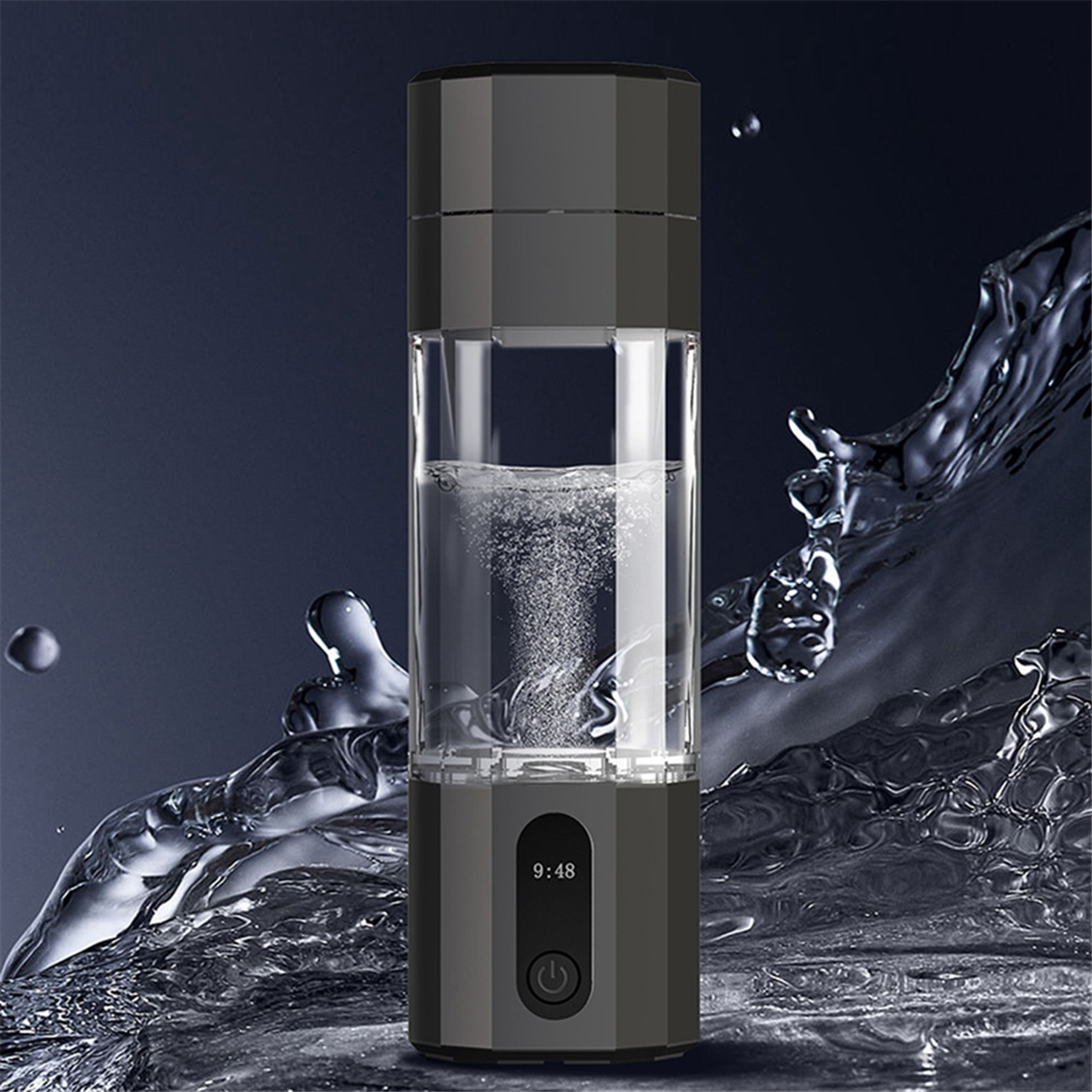 Portable Hydrogen Water Bottle Black, PEM Electrolysis Hydrogen Generator 8000PPB Rechargeable Display – view 1