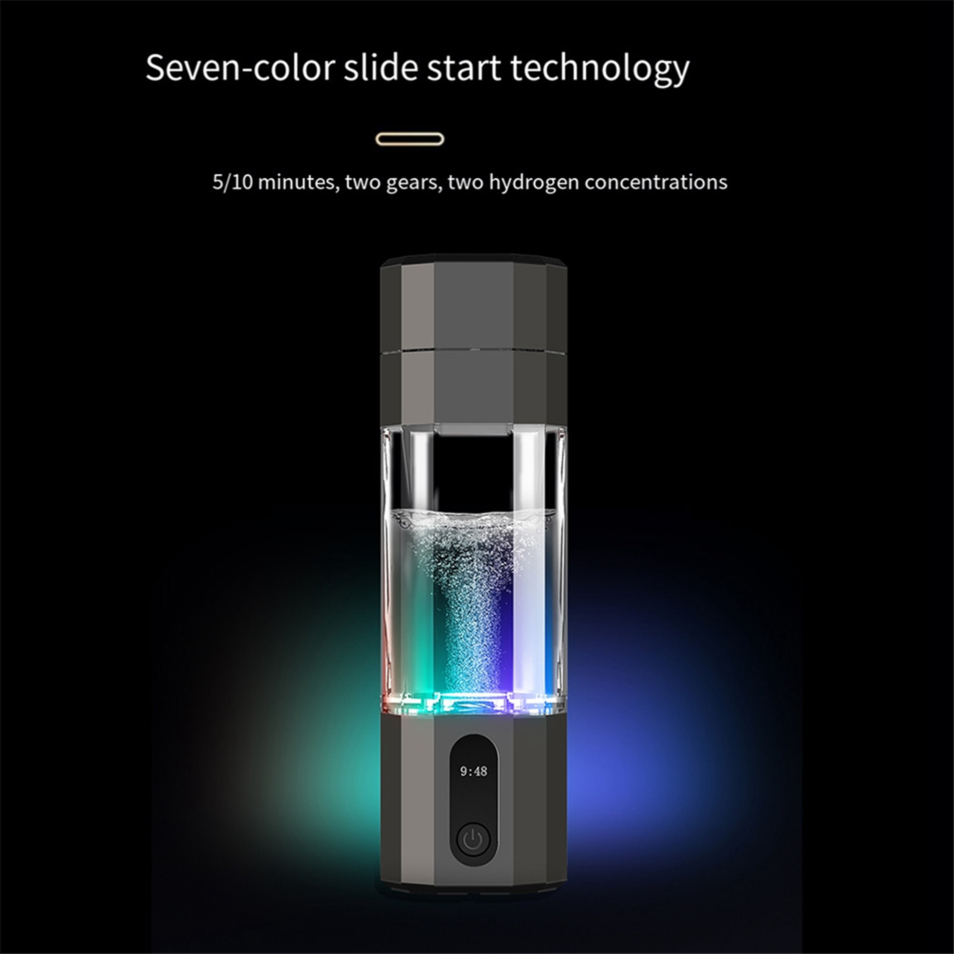 Portable Hydrogen Water Bottle Black, PEM Electrolysis Hydrogen Generator 8000PPB Rechargeable Display – view 2