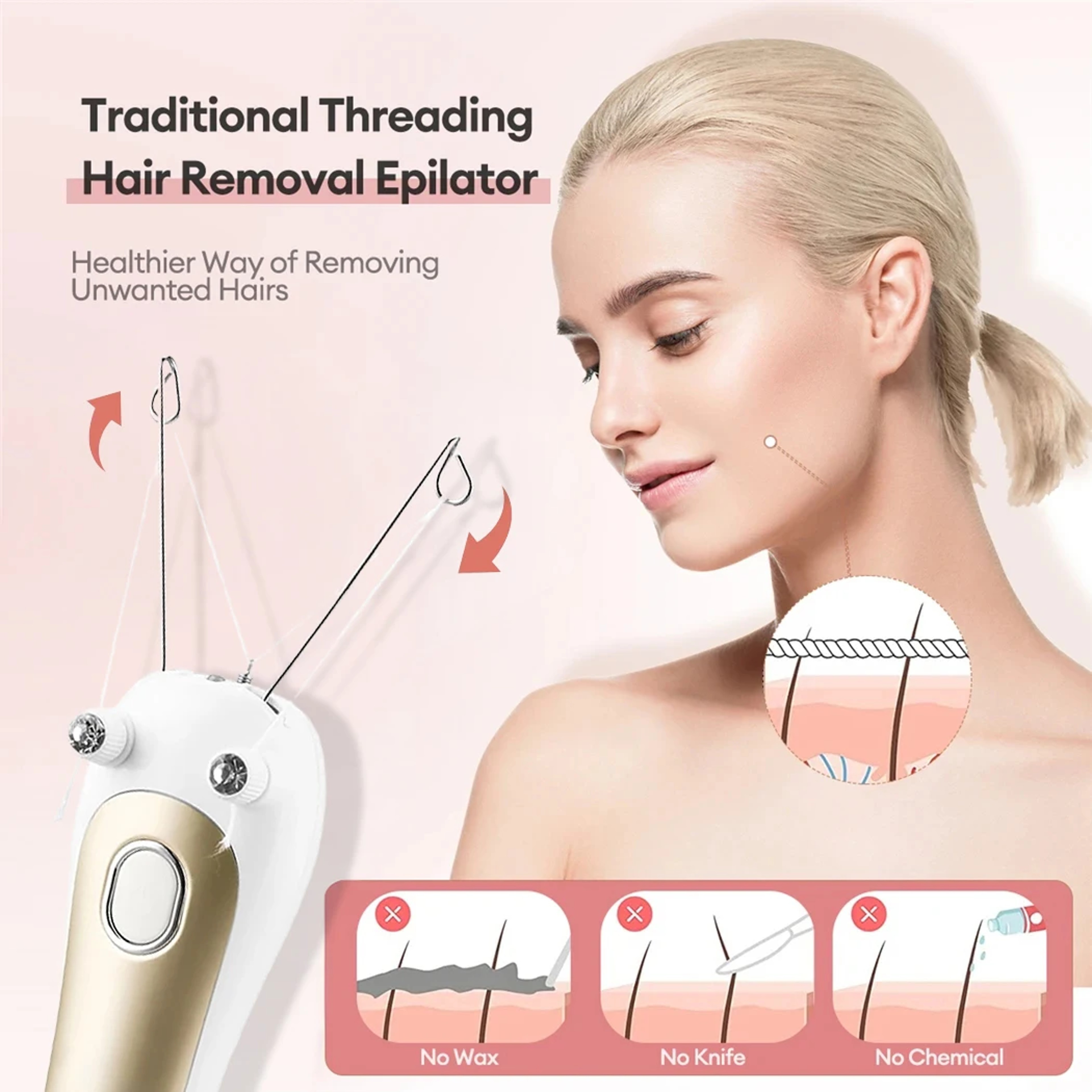 Electric Hair Epilator for Women, Facial & Body Hair Remover, Cotton Thread Defeatherer, Depilator & Face Razor – view 3