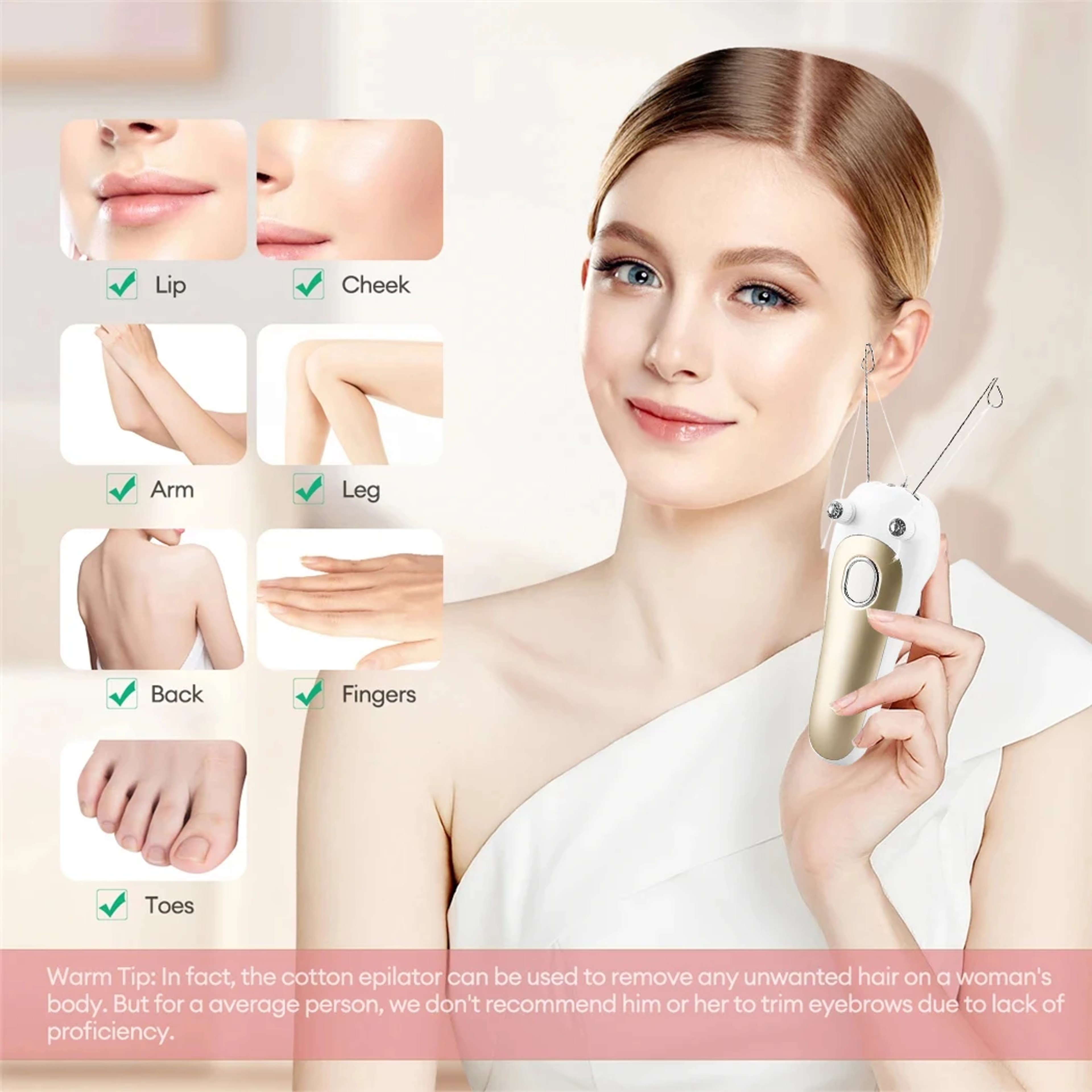 Electric Hair Epilator for Women, Facial & Body Hair Remover, Cotton Thread Defeatherer, Depilator & Face Razor – view 6