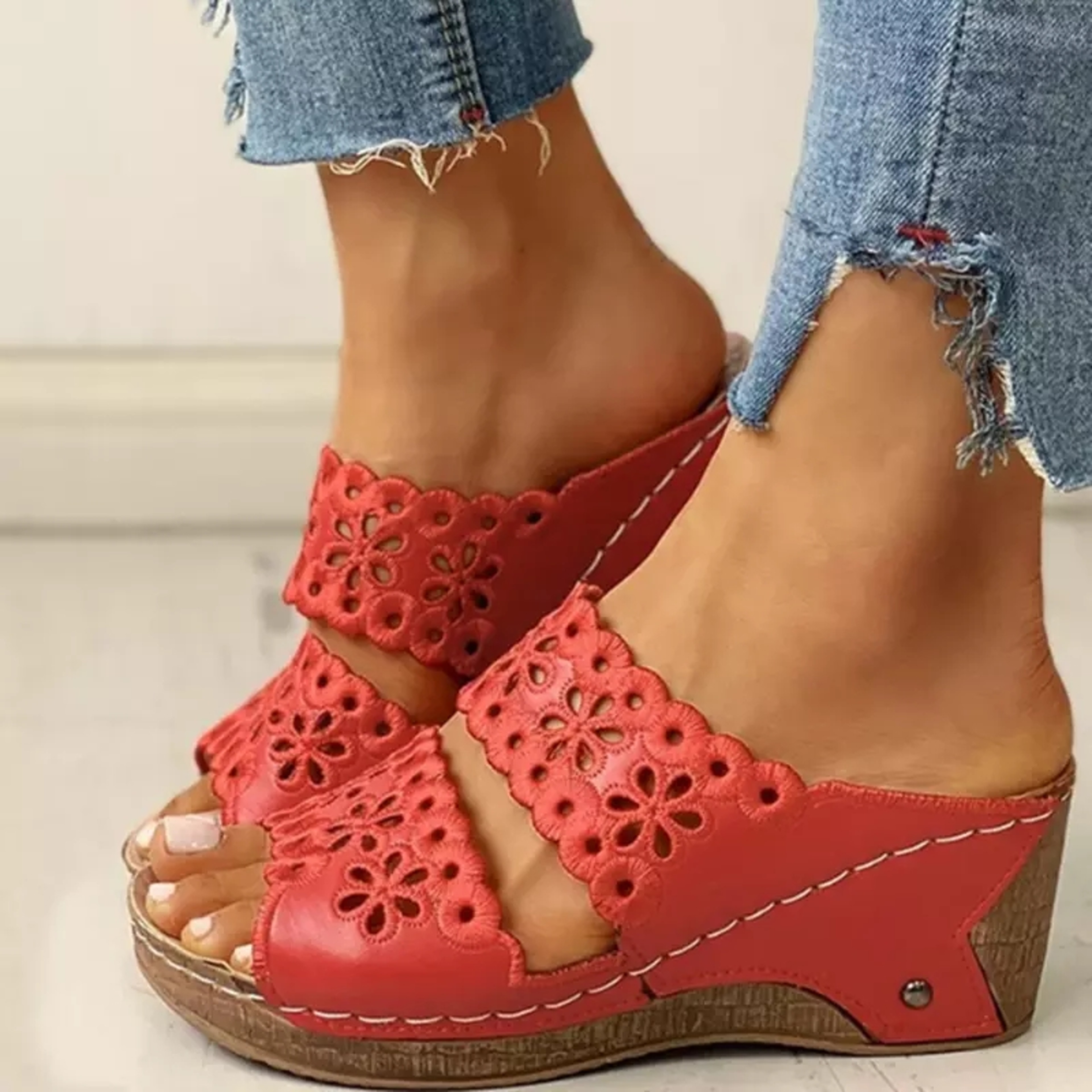 Womens Gladiator Wedge Sandals Comfortable Summer Beach Flat Sole Shoes – view 3