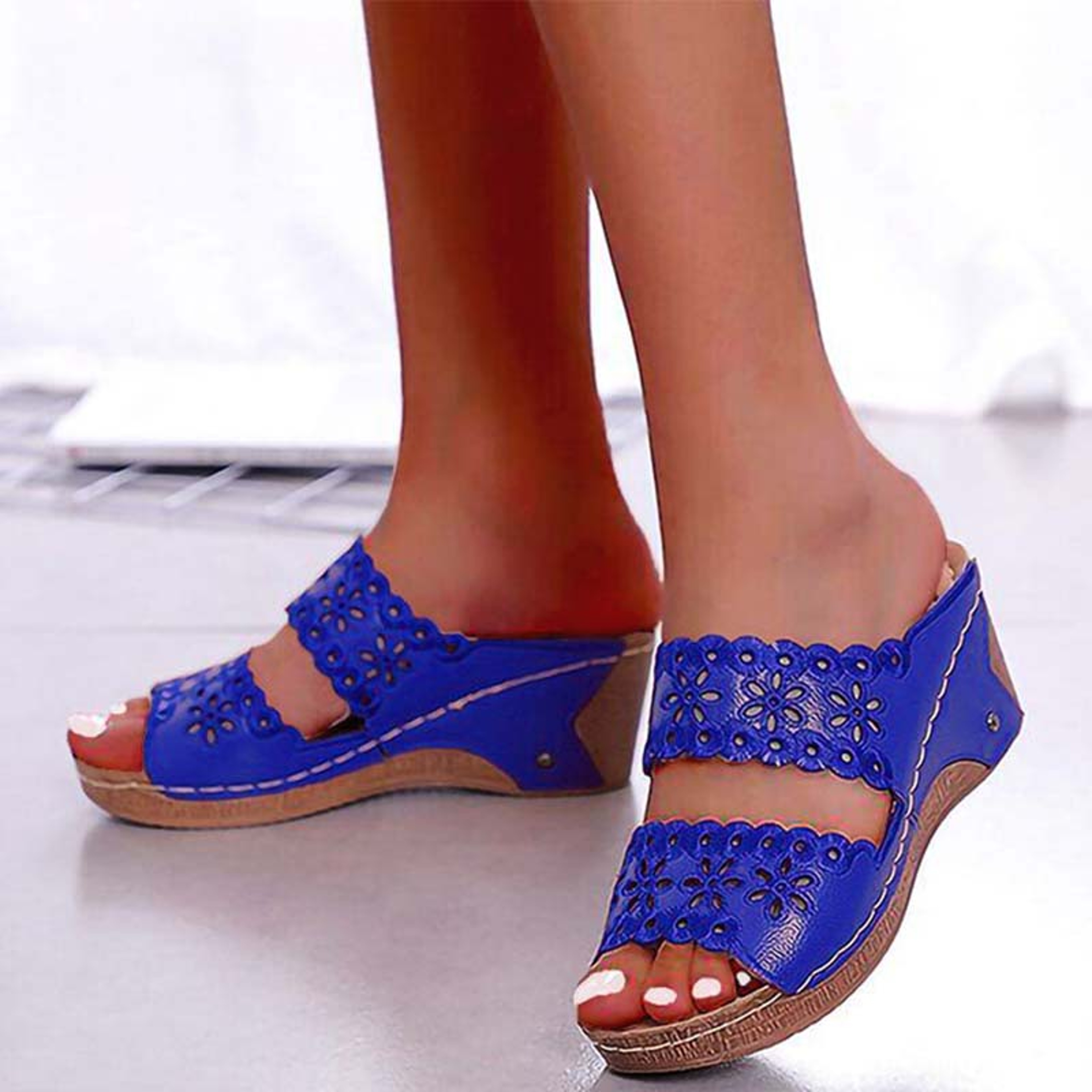 Womens Gladiator Wedge Sandals Comfortable Summer Beach Flat Sole Shoes – view 4