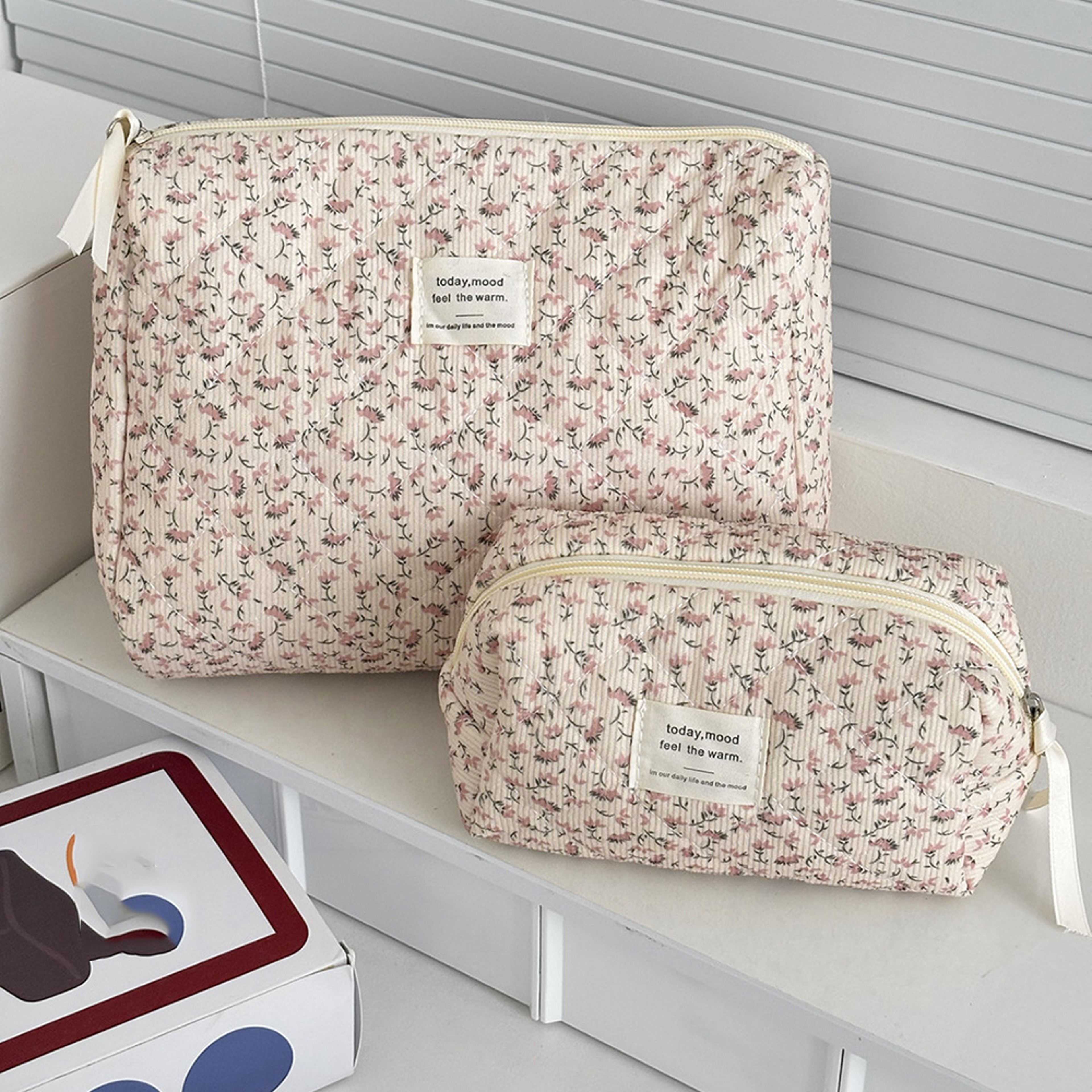 Vintage Floral Print Cosmetic Pouch Handbag, Large Capacity Makeup Storage Bag, Travel Organizer – view 3