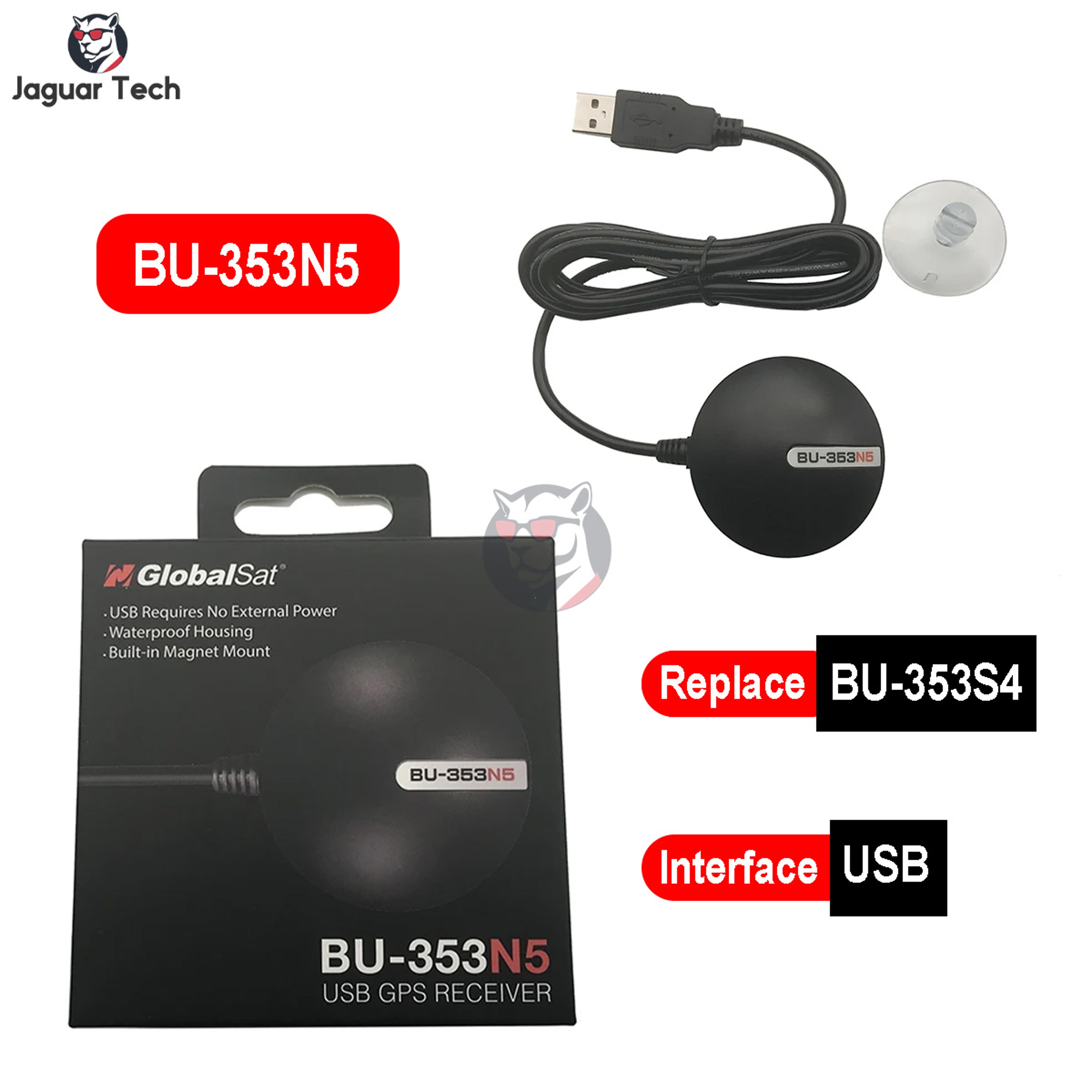 GlobalSat BU-353N5 USB GPS Receiver, Waterproof, High-Sensitivity G-Mouse for Navigation, Replaces BU-353S4 – view 1