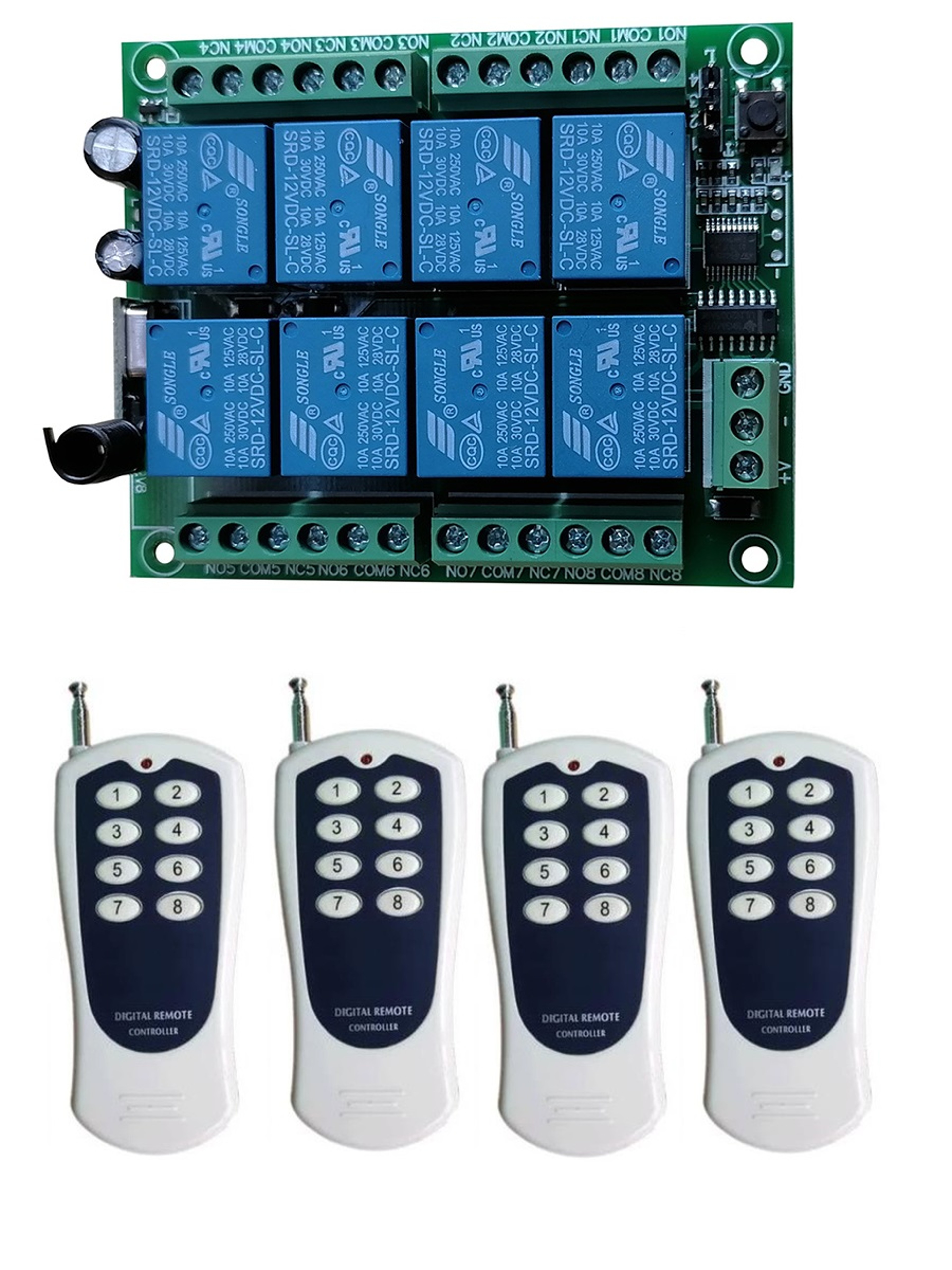 8 Channel Wireless Remote Control Switch Kit, DC12V/24V RF Transmitter, Receiver for LED Lights, Relays, Motors – view 10