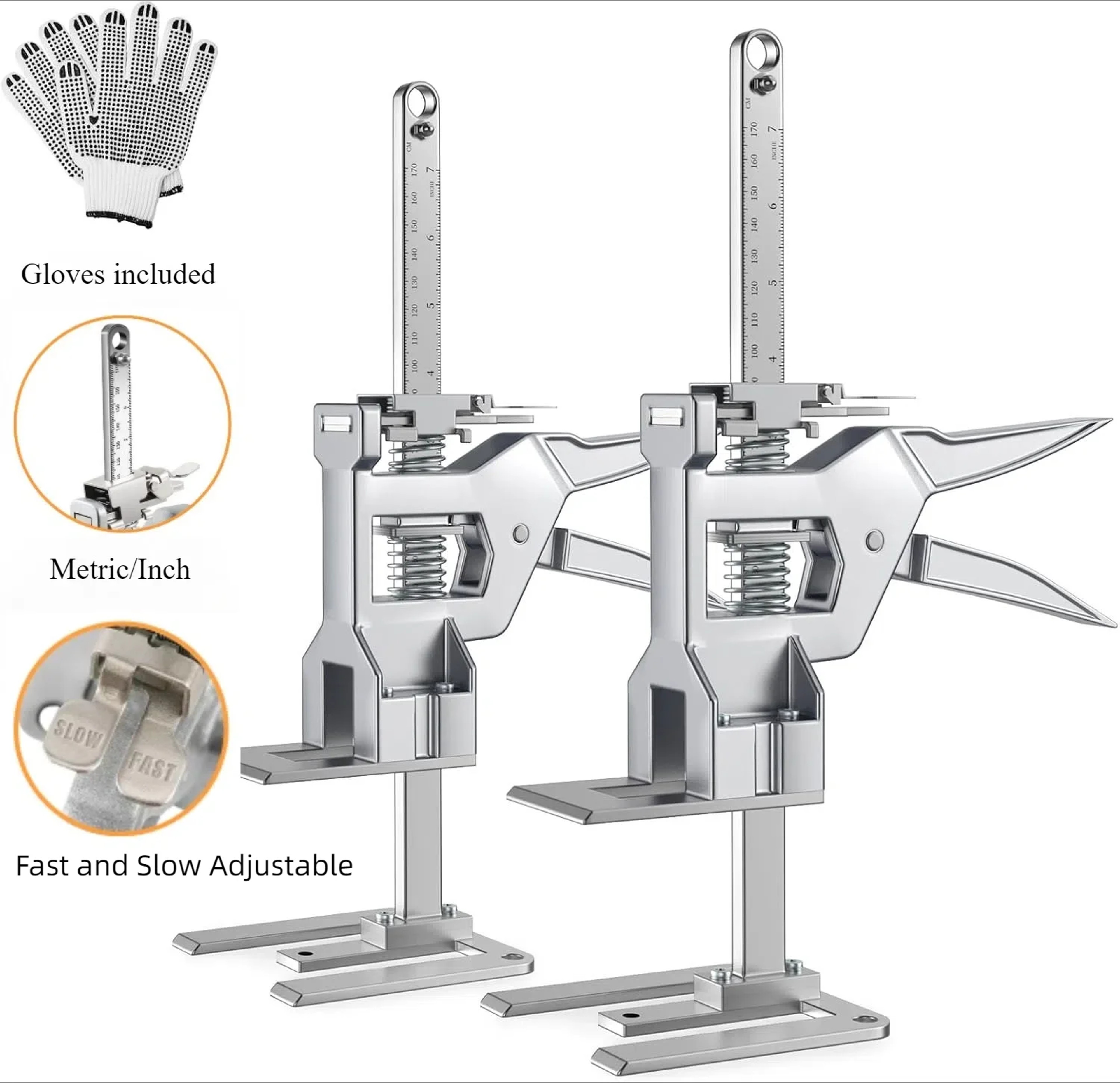 2 Pack Labor Saving Arm Jack, Heavy-Duty Stainless Steel Furniture Lifter Tool, Hand Lifting Jack for Door, Walls, Tiles – view 1