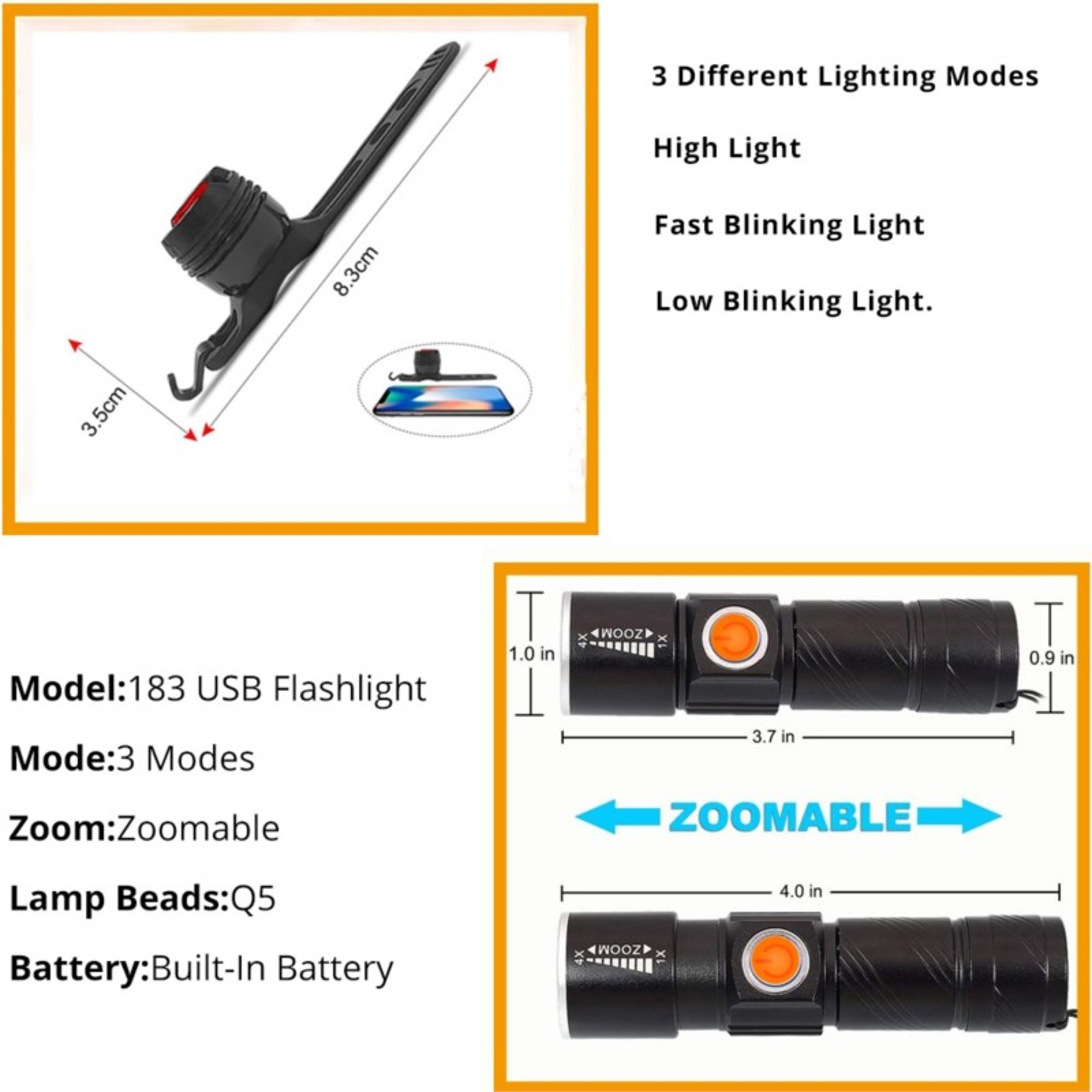 ZK30 3-in-1 8000 Lumen Super Bright Bike Light Set, USB Rechargeable LED Zoom Headlight, Waterproof Rear Light for MTB – view 5