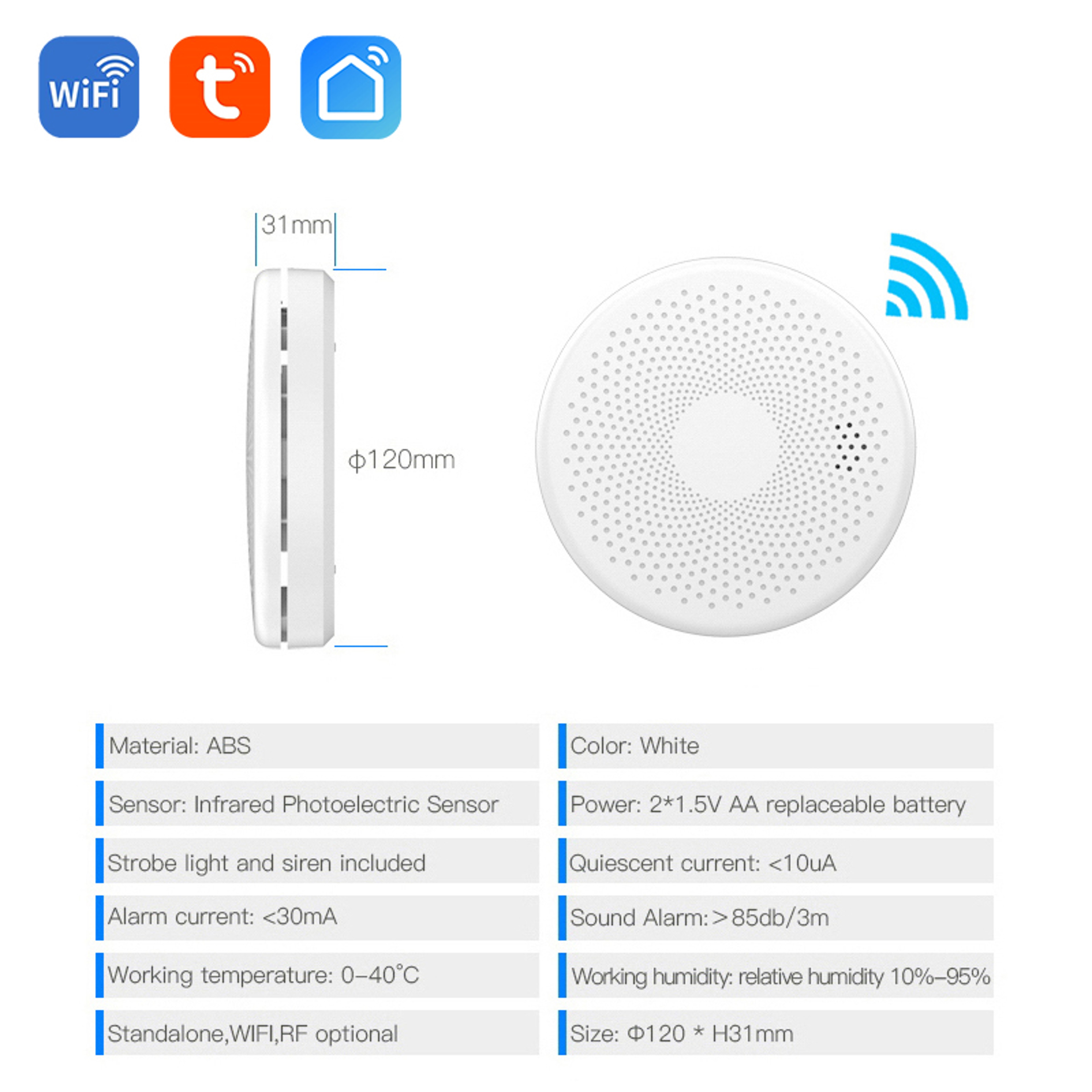 WiFi Tuya Smart Smoke and CO Detector 2 in 1 Version, Carbon Monoxide Alarm for Kitchen, Parlor, Shop Fire Safety Sensor – view 5