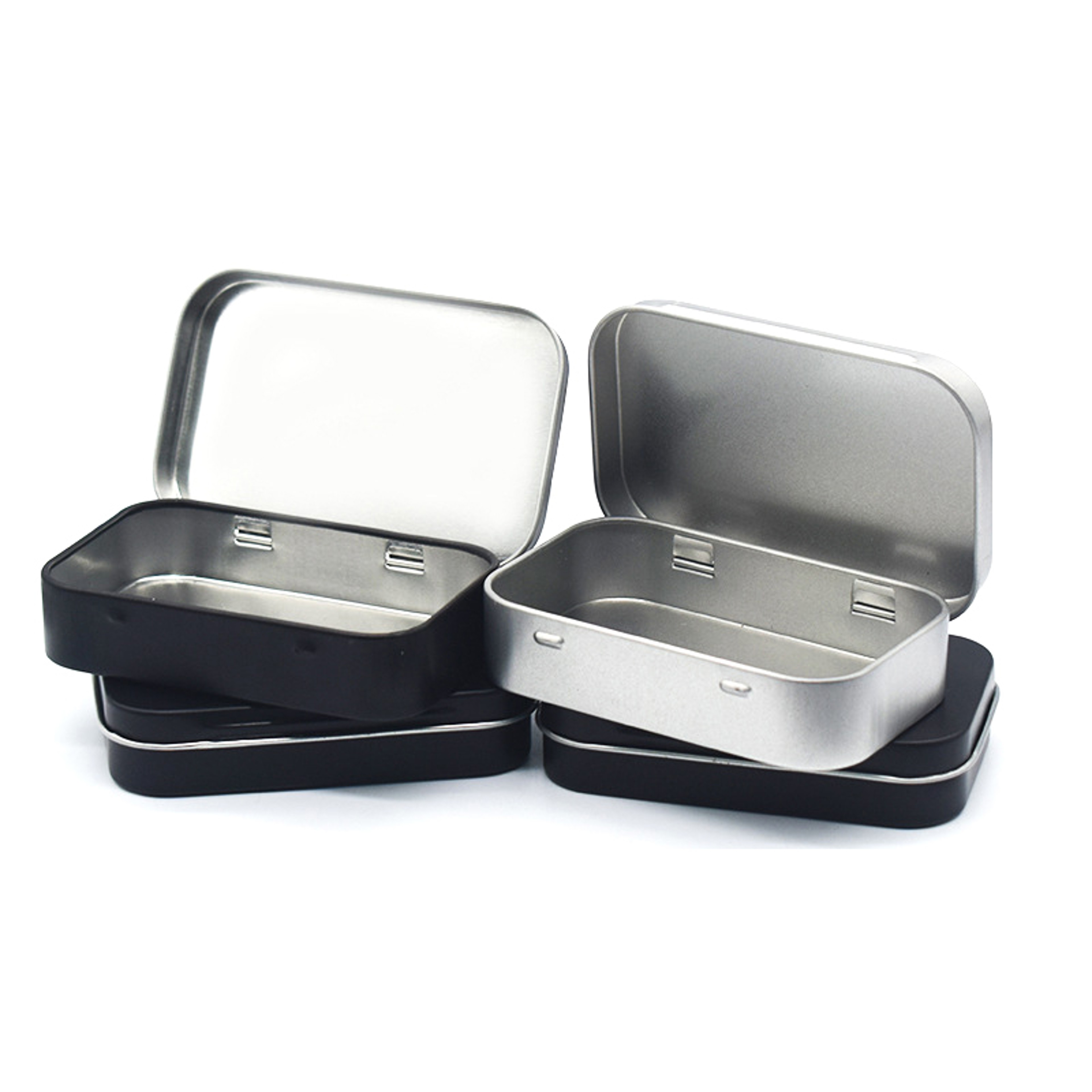 Metal Rectangular Empty Mini Tin Box, Small Tinplate Push Candy Pill Case Bin, Hinged Storage Organizer Box for Crafts – view 3
