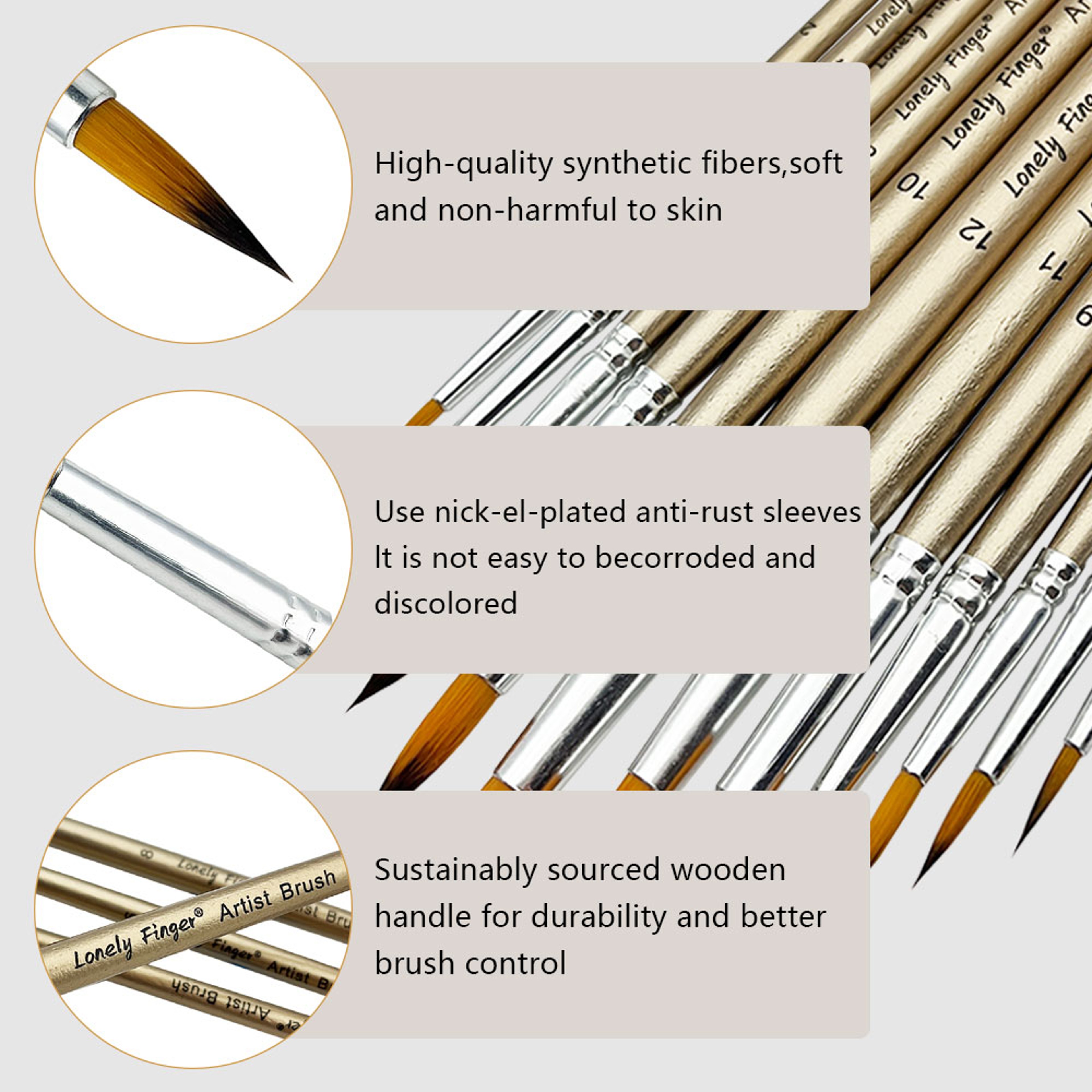 Professional Round Artist Paint Brushes Set, Pointed Tip Nylon Hair, Watercolor Brush For Acrylic Painting – view 4