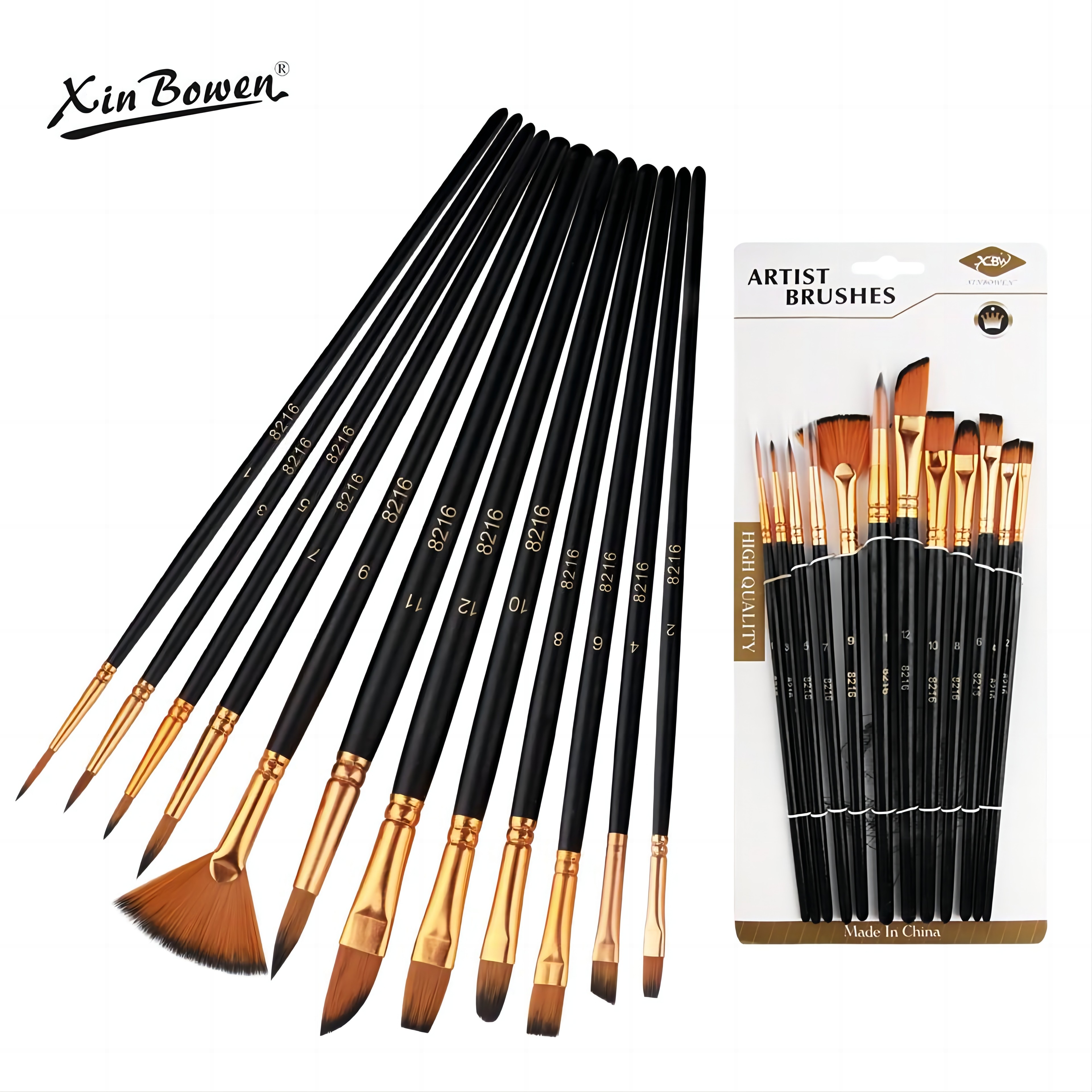 Nylon Bristle Brush Set, Watercolor Brushes, Nylon Flat Brushes for Oil Paint Artists Acrylic Painting Supplies – view 3