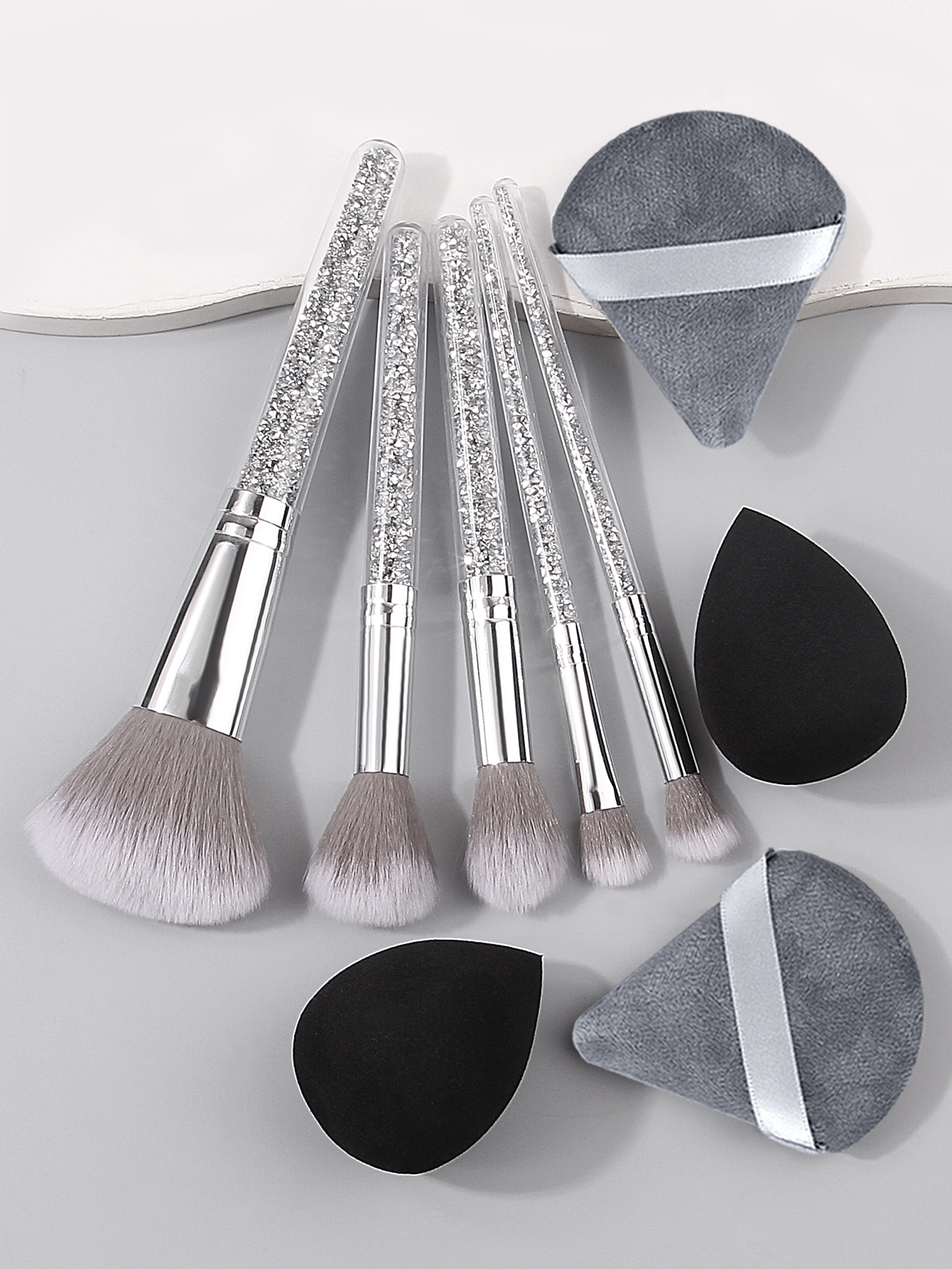 Makeup Brush Set with Diamond Handles, Soft Bristle Blush Eyeshadow Contouring Brush, Makeup Sponge Powder Puf – view 3