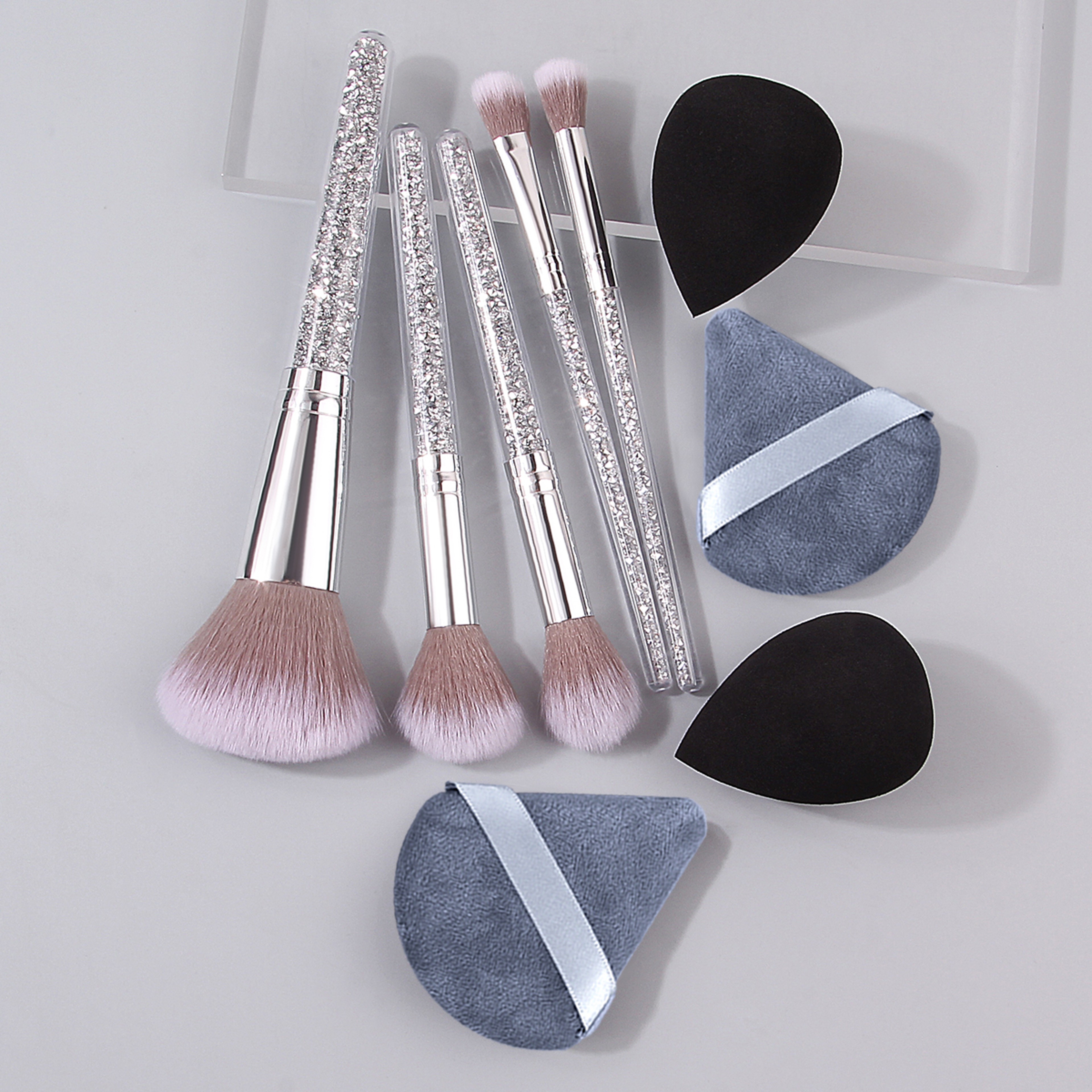 Makeup Brush Set with Diamond Handles, Soft Bristle Blush Eyeshadow Contouring Brush, Makeup Sponge Powder Puf – view 7