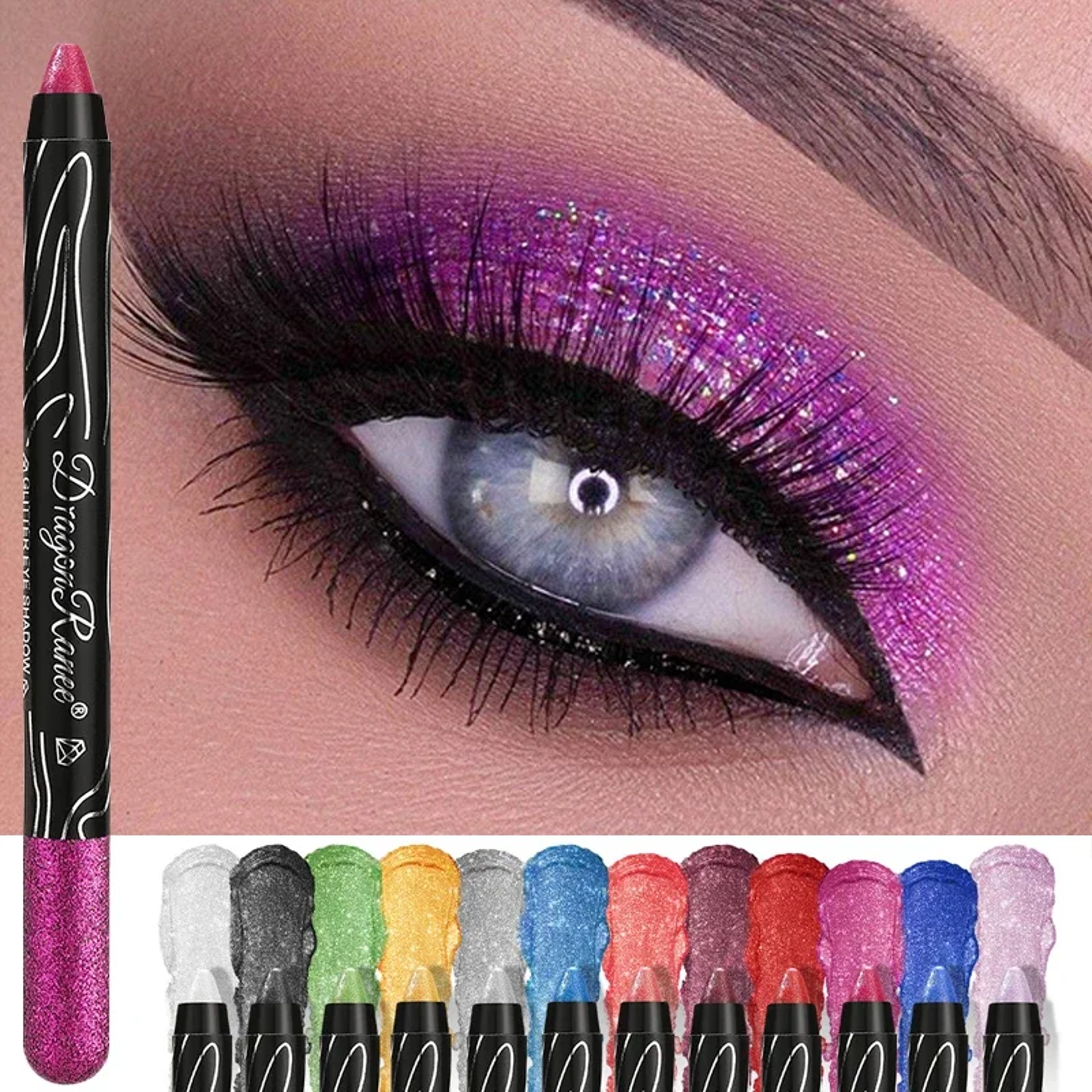 Glitter Metallic Purple Eyeshadow Pencil, Silkworm Liner Pen Highlighter, Long Lasting Gold Blue Cream Eye Shadow Stick – view 1
