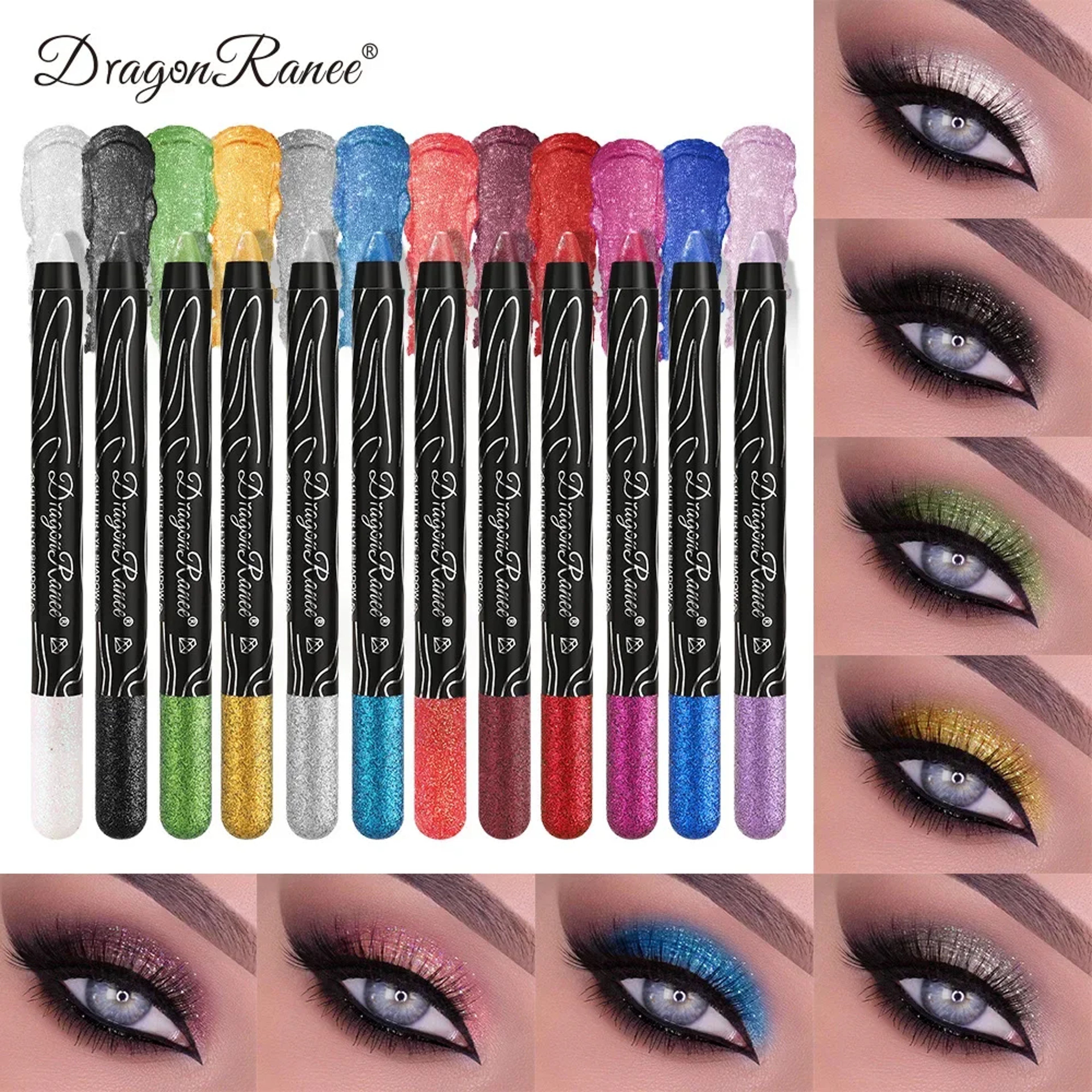 Glitter Metallic Purple Eyeshadow Pencil, Silkworm Liner Pen Highlighter, Long Lasting Gold Blue Cream Eye Shadow Stick – view 2