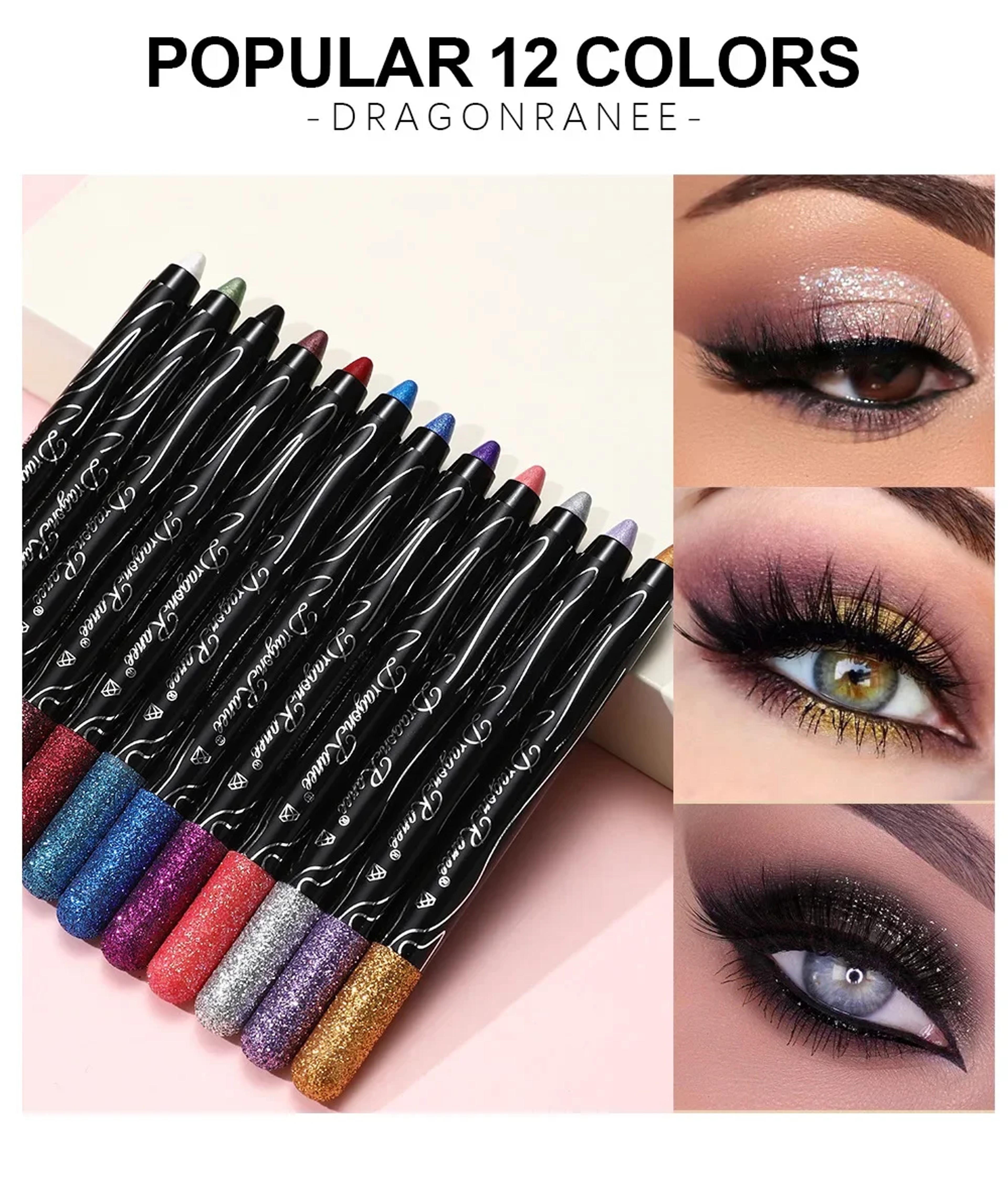 Glitter Metallic Purple Eyeshadow Pencil, Silkworm Liner Pen Highlighter, Long Lasting Gold Blue Cream Eye Shadow Stick – view 5