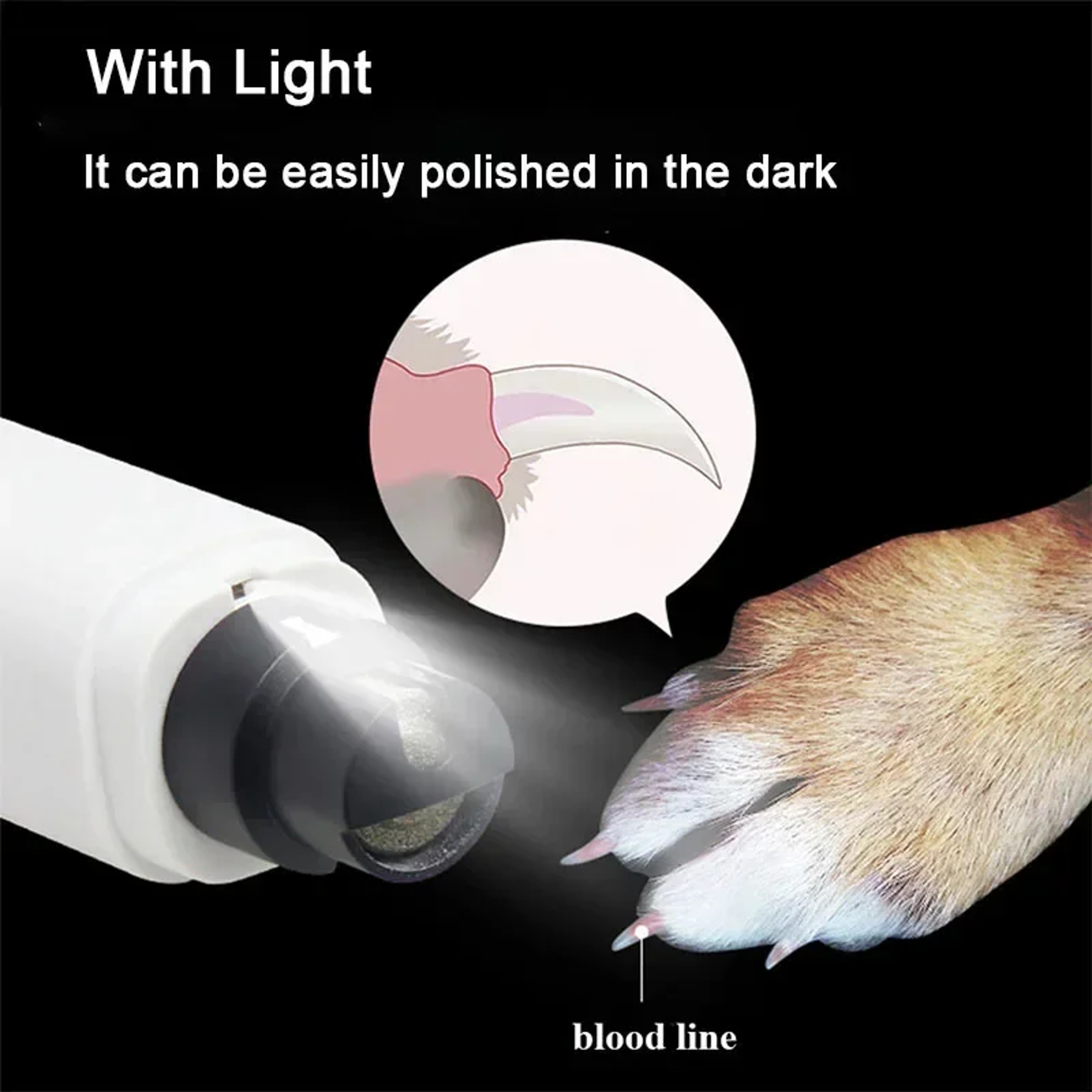 Electric Dog Nail Grinder with LED Light, Rechargeable USB Pet Nail Clipper for Quiet, Safe Trimming of Dog & Cat Paws – view 3