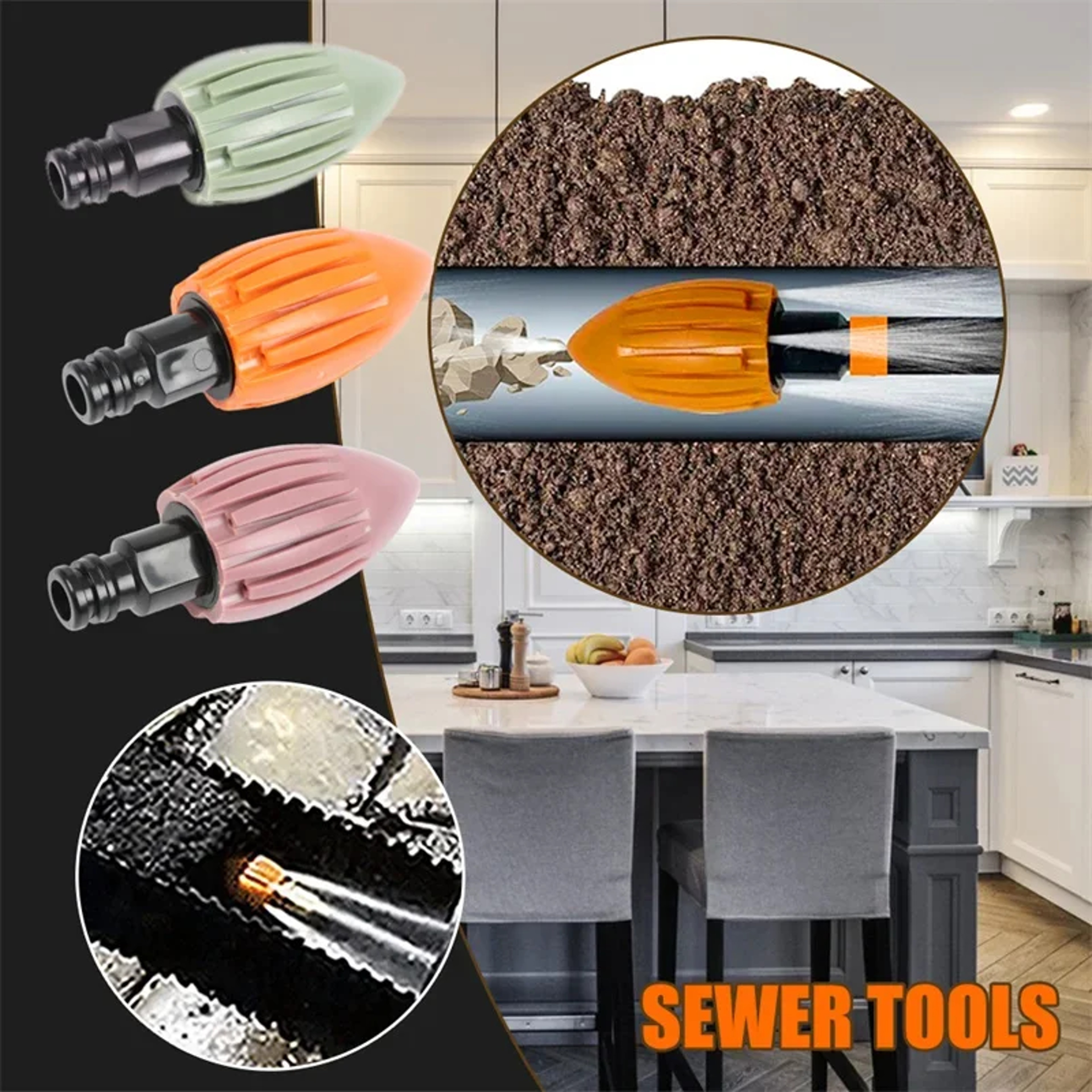Home Sewer Pressure Washer Nozzle, High-Power Roof Drainage Pipe Cleaner, Flusher Attachment for Garden Hose, Drain Pipe – view 4