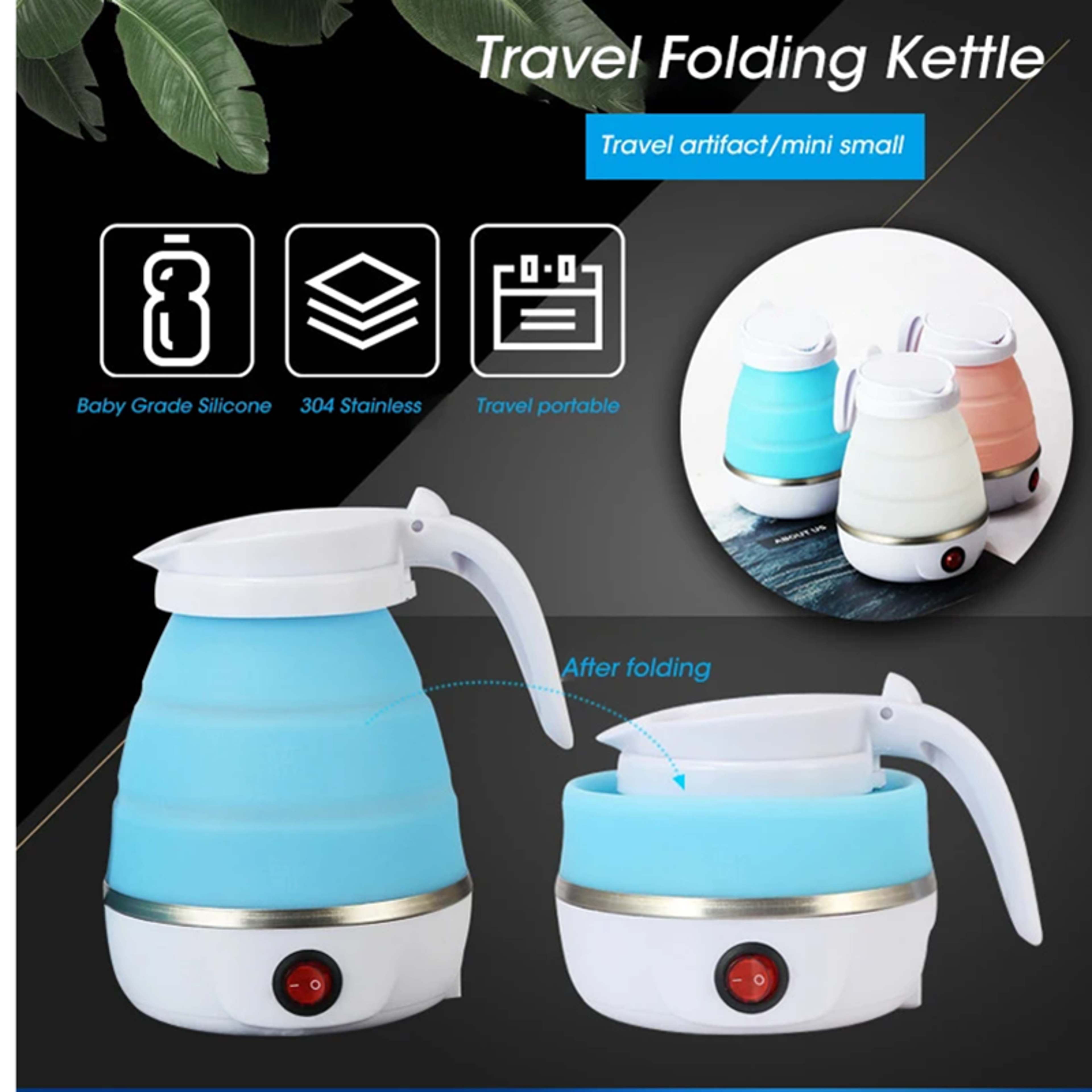 220V 06L Mini Folding Kettle 600W Portable Silicone Electric Kettle For Travel  Home Fast Boil Wate 0