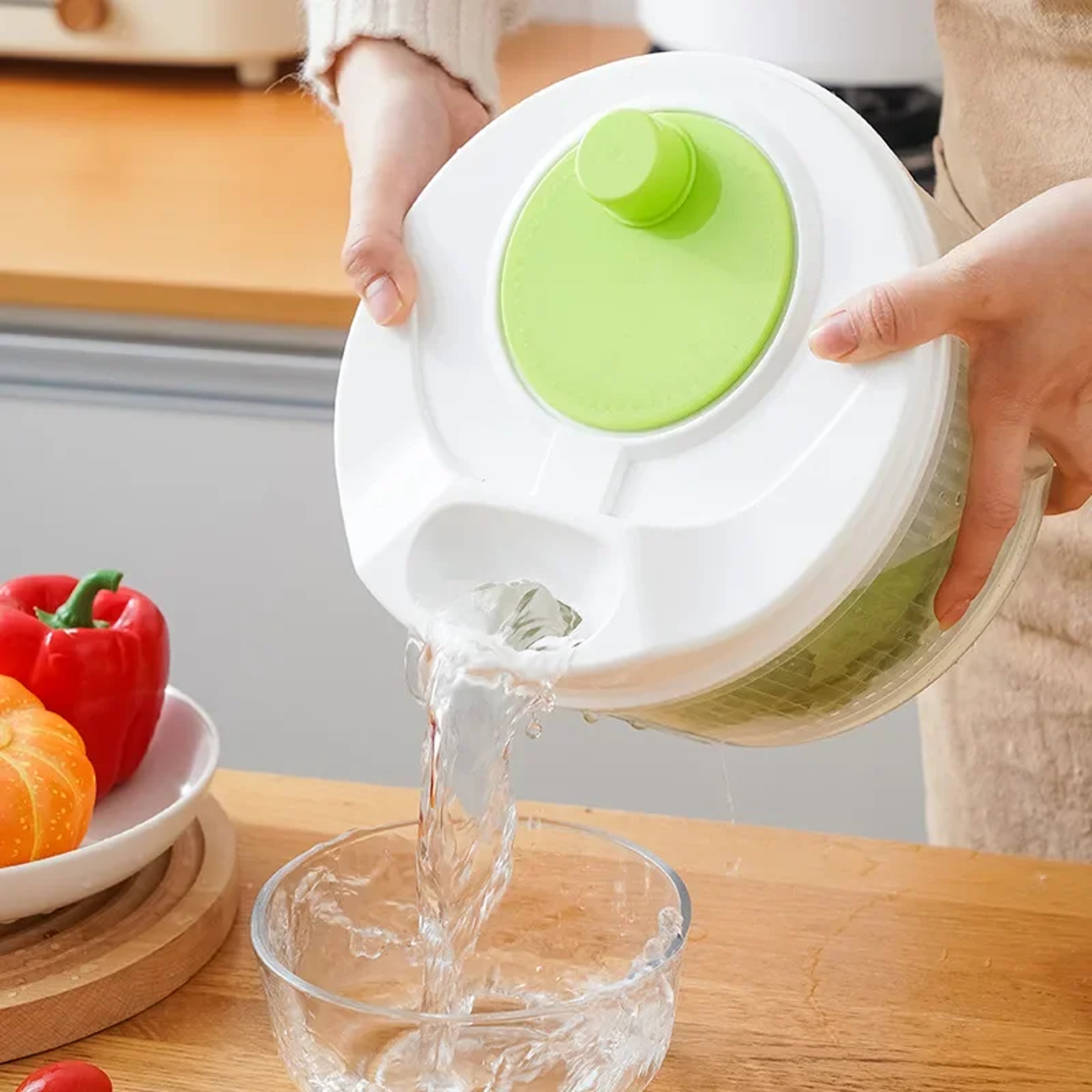 Salad Spinner for Leafy Vegetables, Lettuce Washer, Dryer Basket, Kitchen Greens Drainer and Vegetable Strainer Crisper – view 1