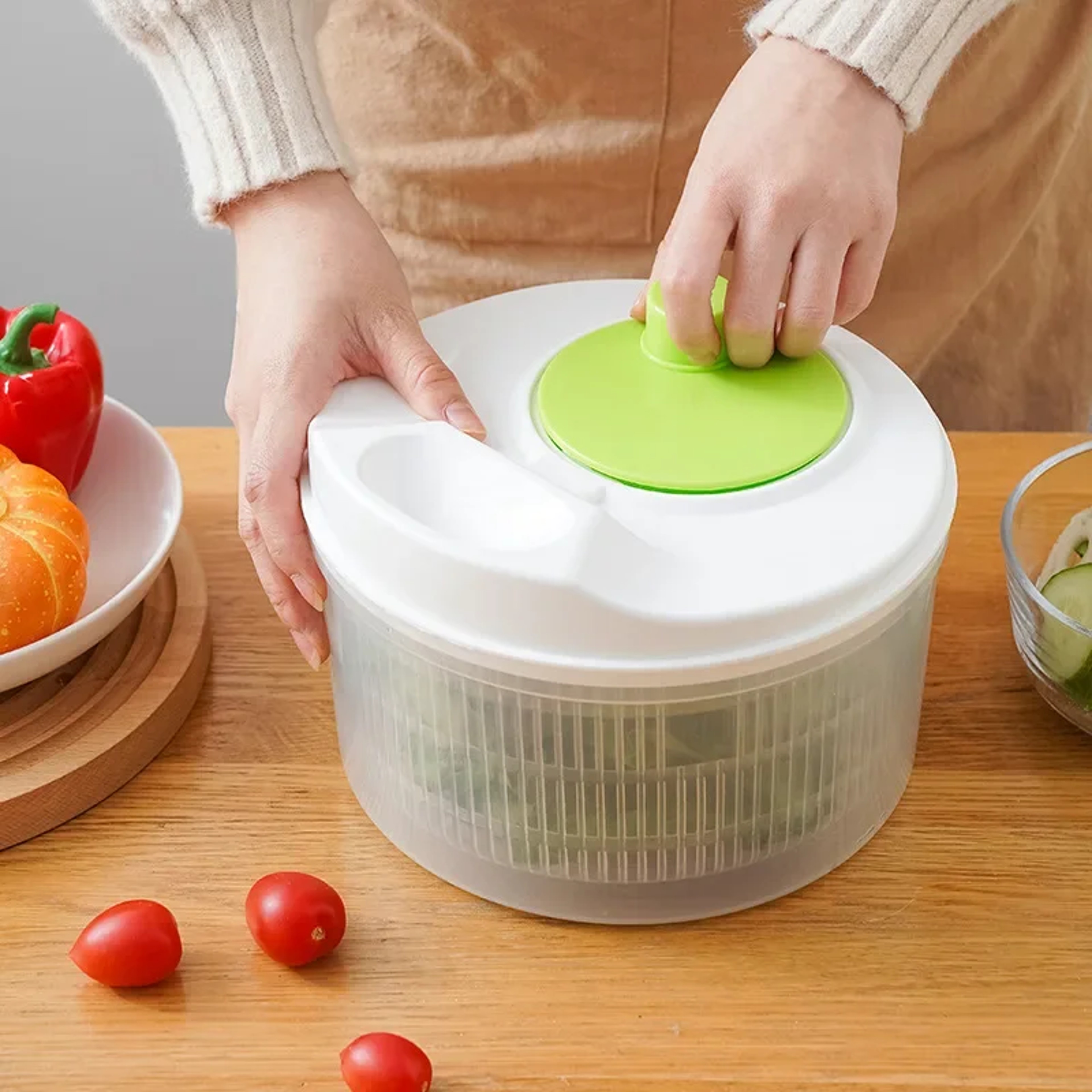 Salad Spinner for Leafy Vegetables, Lettuce Washer, Dryer Basket, Kitchen Greens Drainer and Vegetable Strainer Crisper – view 2