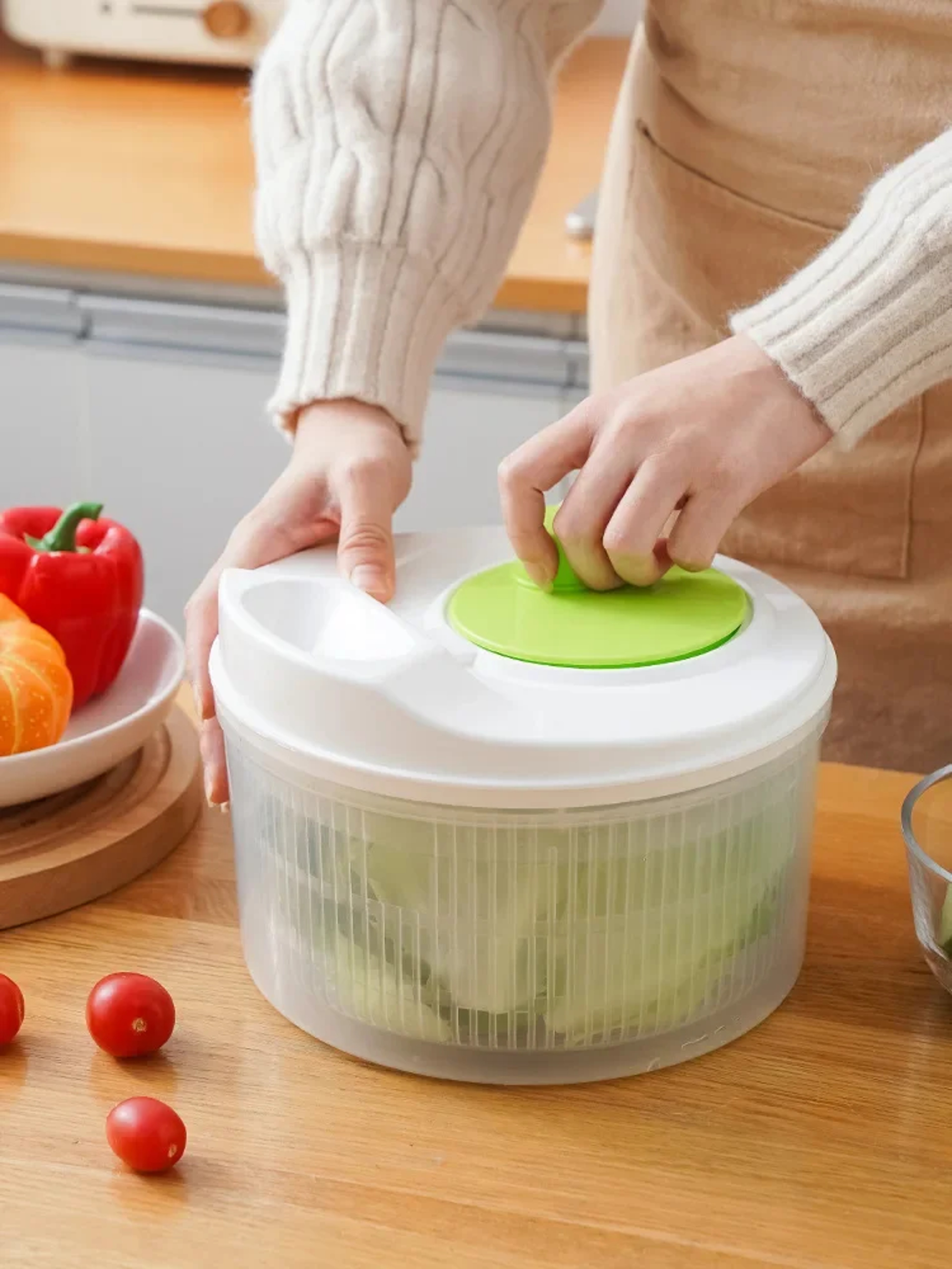 Salad Spinner for Leafy Vegetables, Lettuce Washer, Dryer Basket, Kitchen Greens Drainer and Vegetable Strainer Crisper – view 3