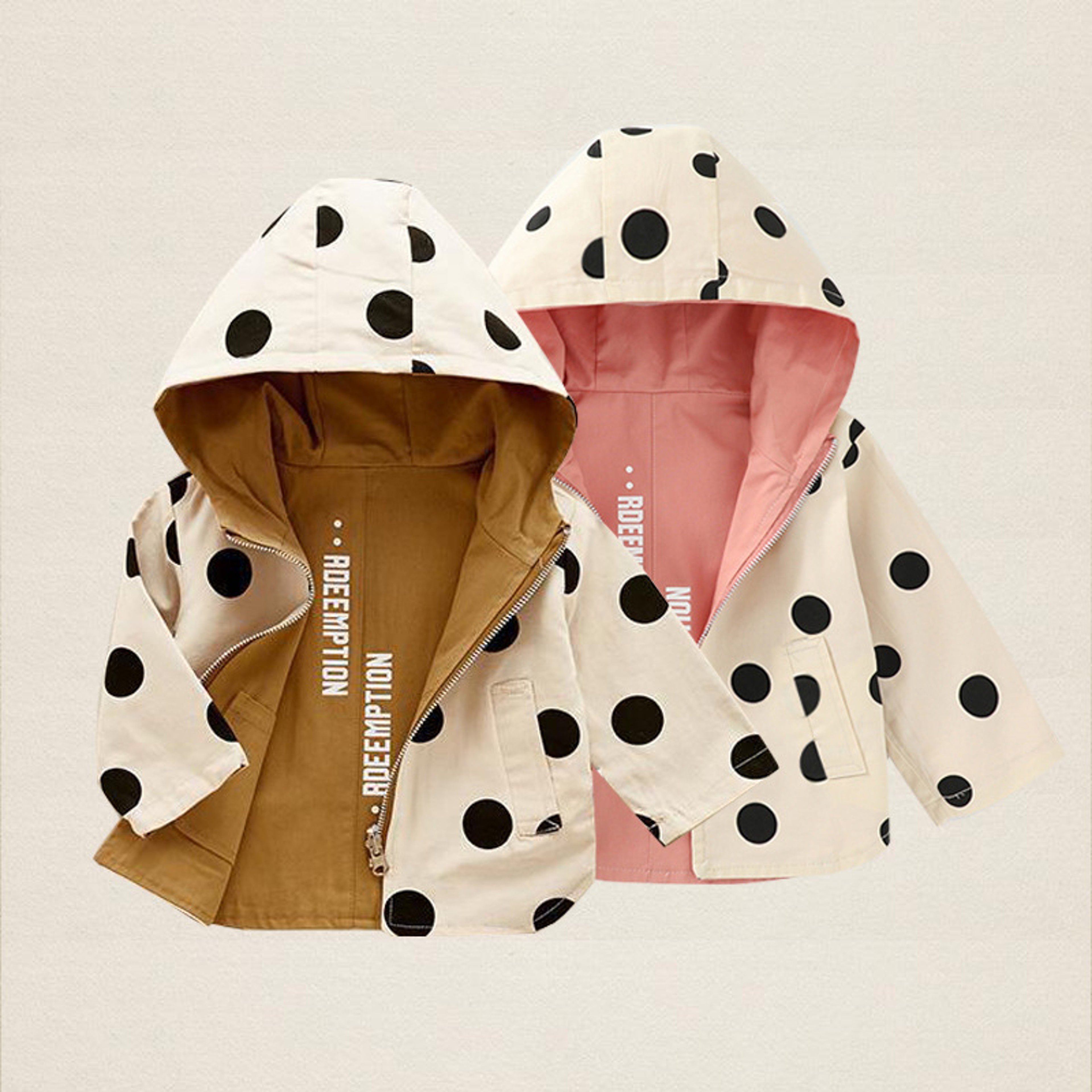 Kids Hooded Clothing Spring Autumn Boys Polka Dot Trench Coat, Children Jackets Girls Double Sided Outerwear Toddler – view 1