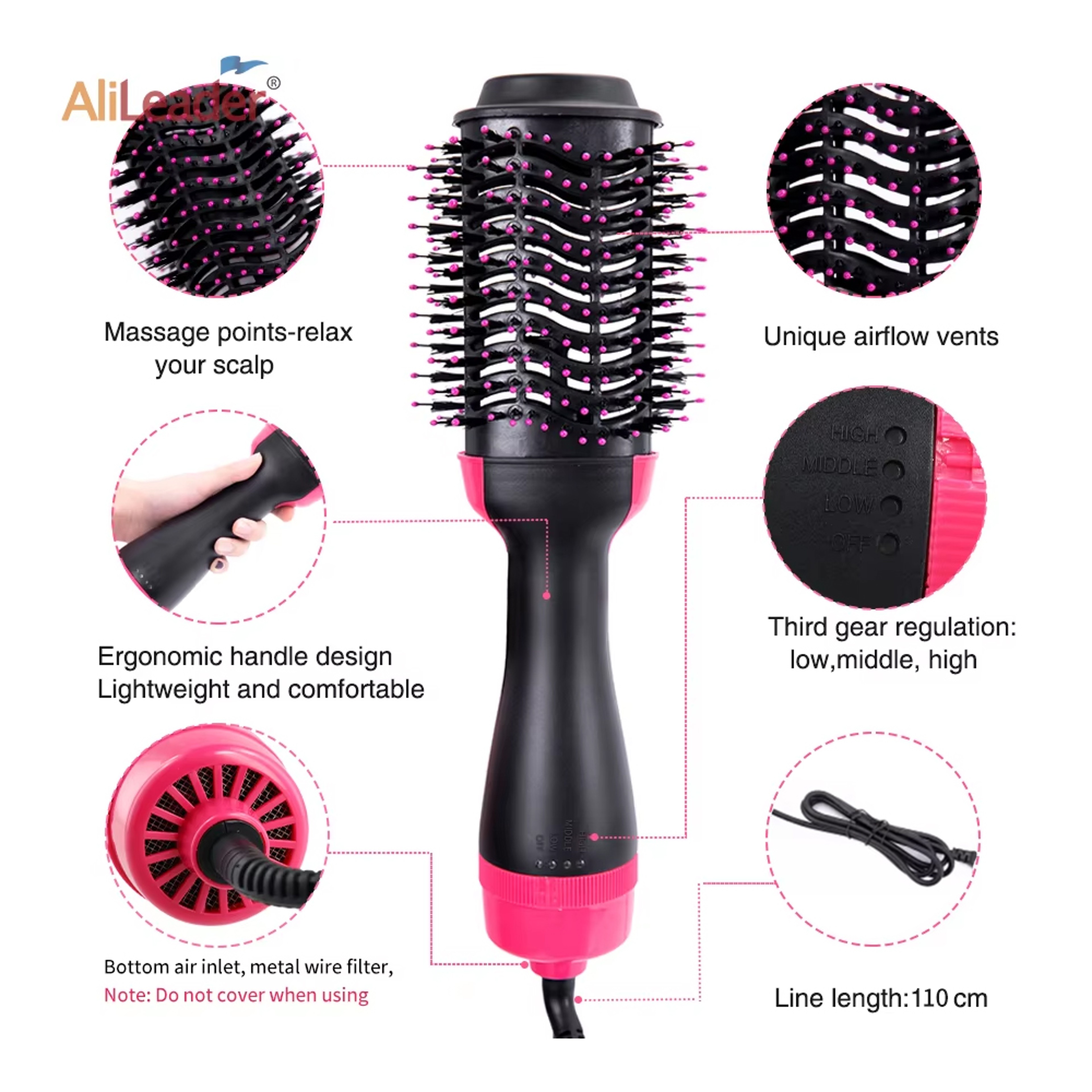4 In 1 Women Hair Dryer Brush Hair Dryer Straightener Curler Massager One Step Volumizer Hot Air Ha 2