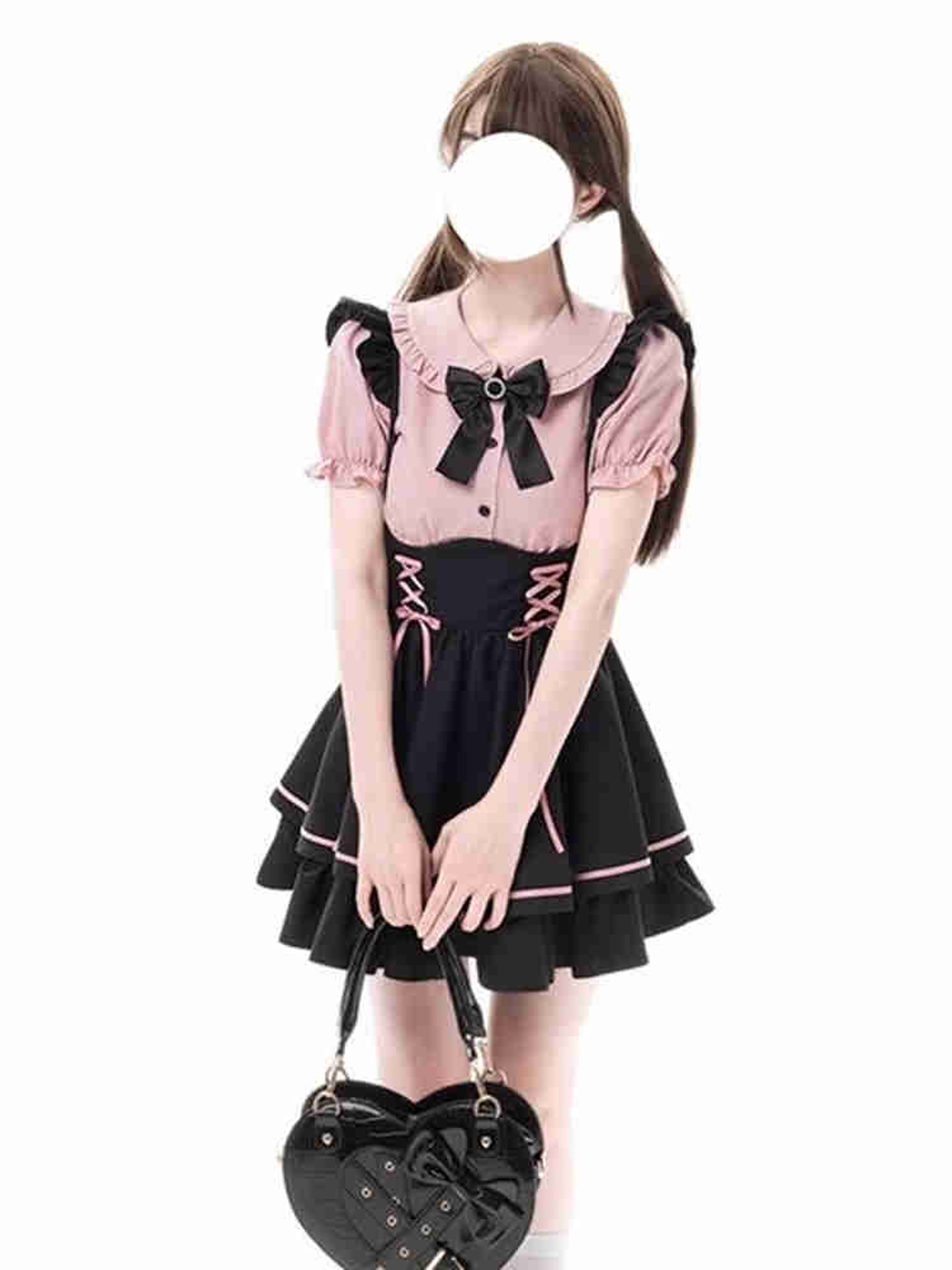 Sweet Lolita Dress Set, Womens Two Piece Set with Bib Overalls and A-Line Skirt, Cute School Princess Style – view 3