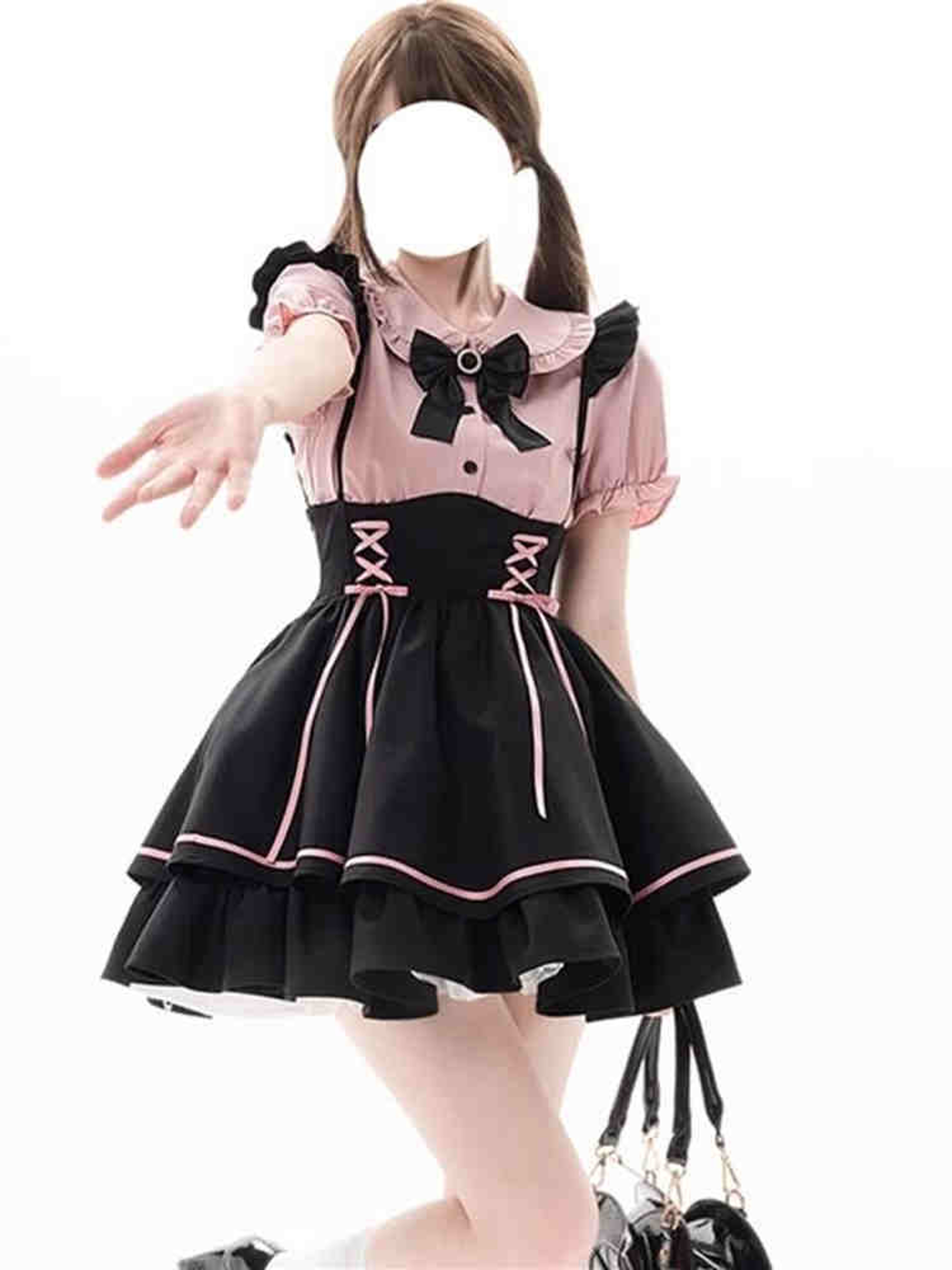 Sweet Lolita Dress Set, Womens Two Piece Set with Bib Overalls and A-Line Skirt, Cute School Princess Style – view 5