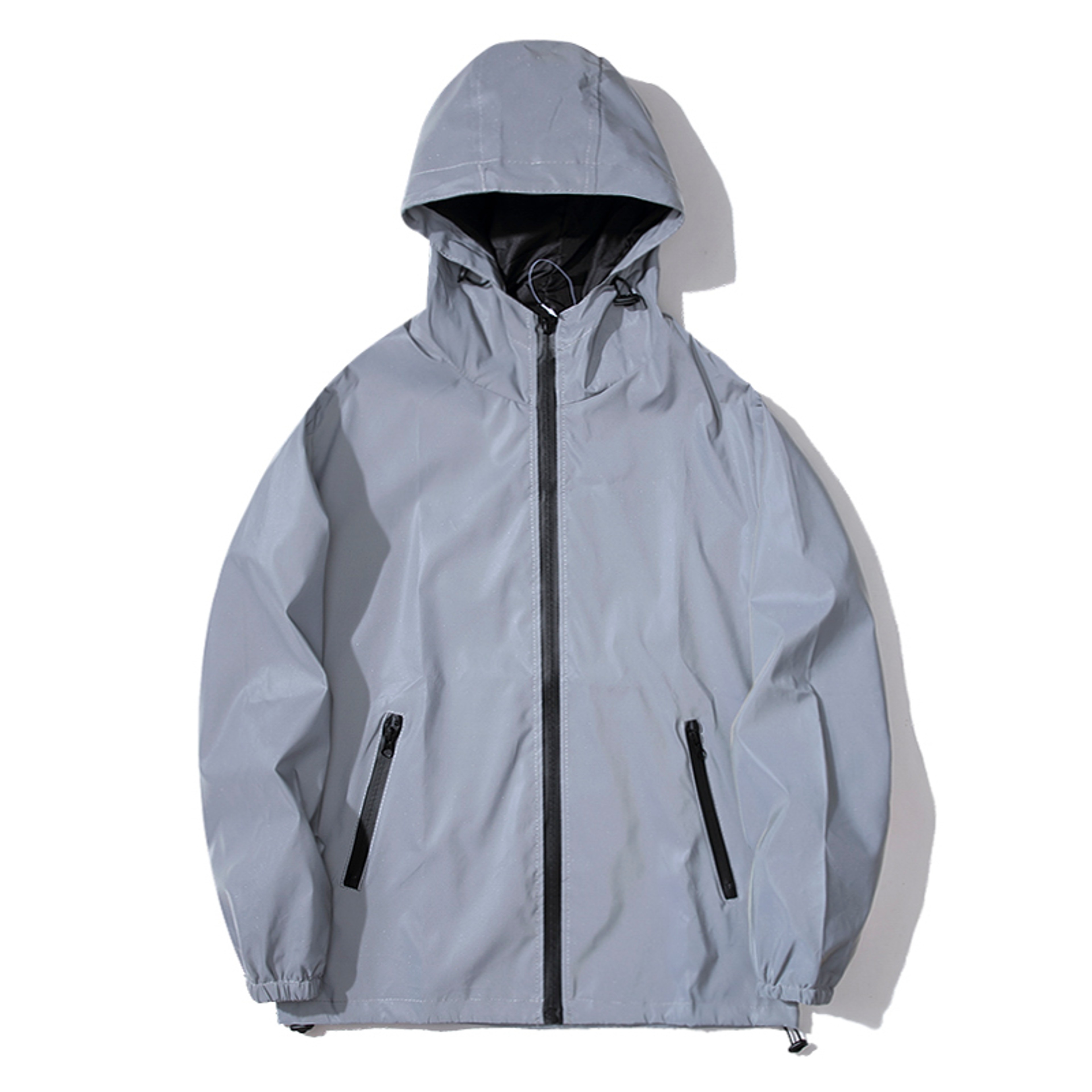 Mens Night Reflective Jacket Windbreaker Hooded Jacket Waterproof Zipper Coat Double Fabric Hip Hop 3