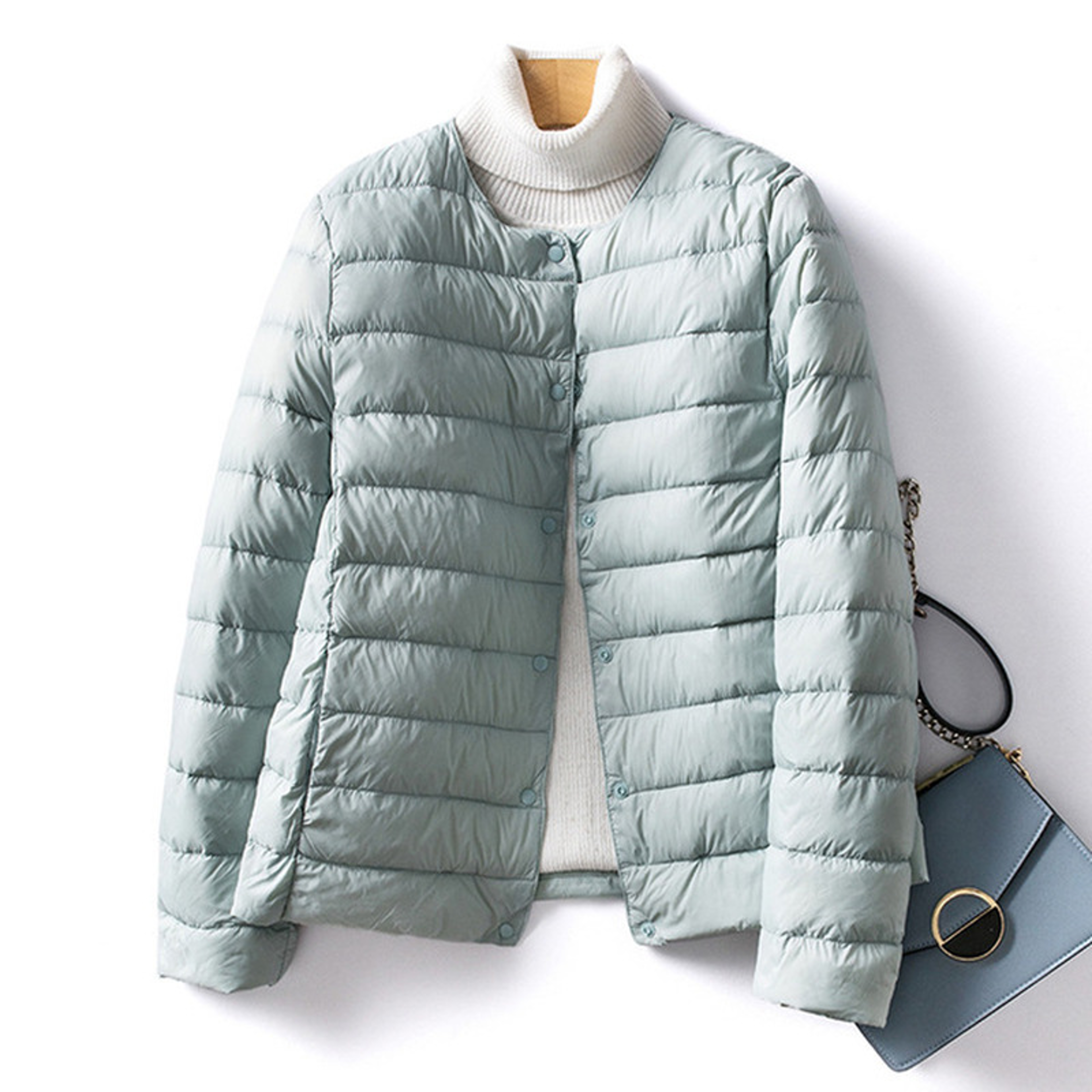 Women's Ultralight Quilted Puffer Coat, Variable V Neck, Collarless Duck Down Jacket for Winter Warmth – view 4