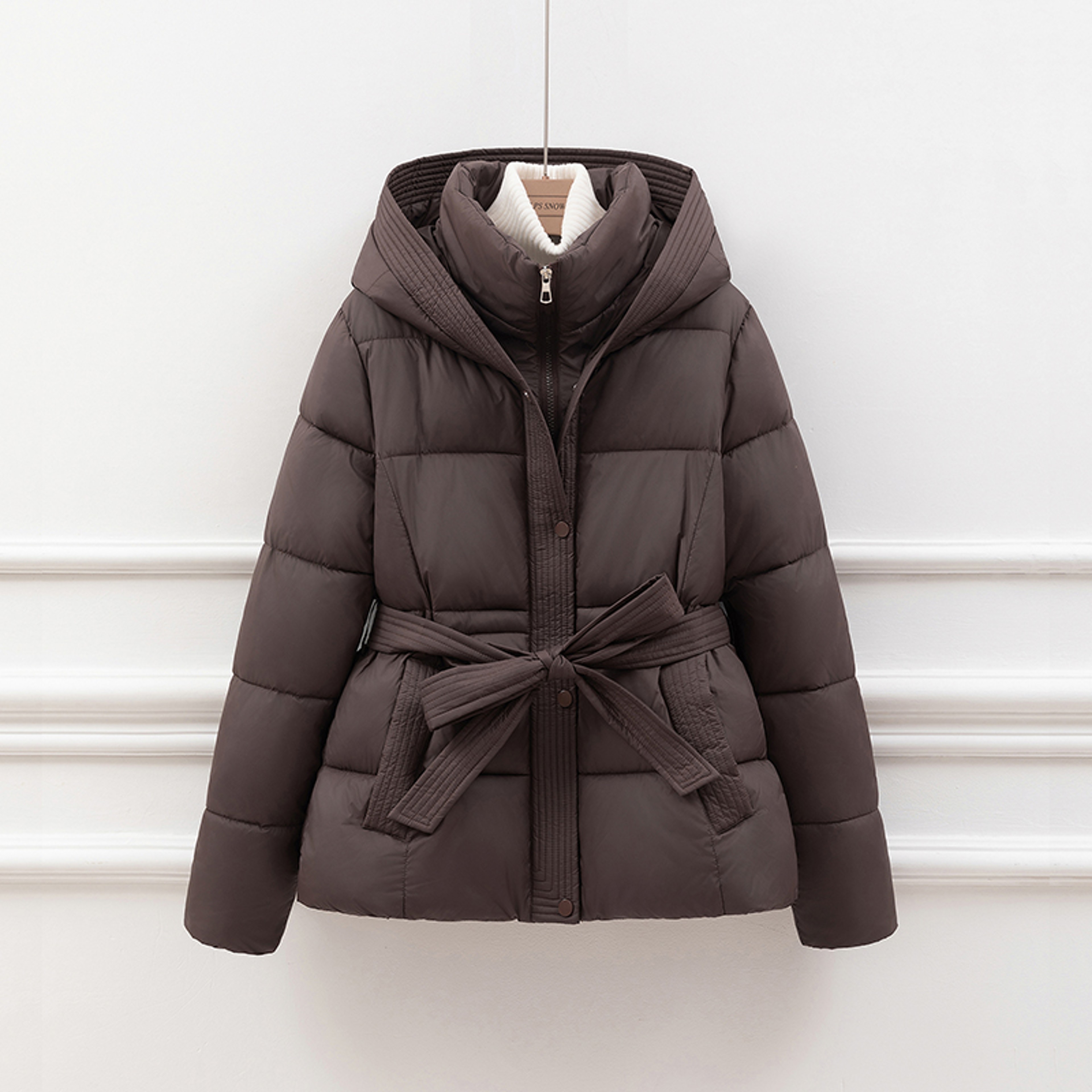 Women's Padded Winter Coat, Slimming Waist Cinching Design, Hooded Cotton Jacket, Trendy Outerwear – view 4
