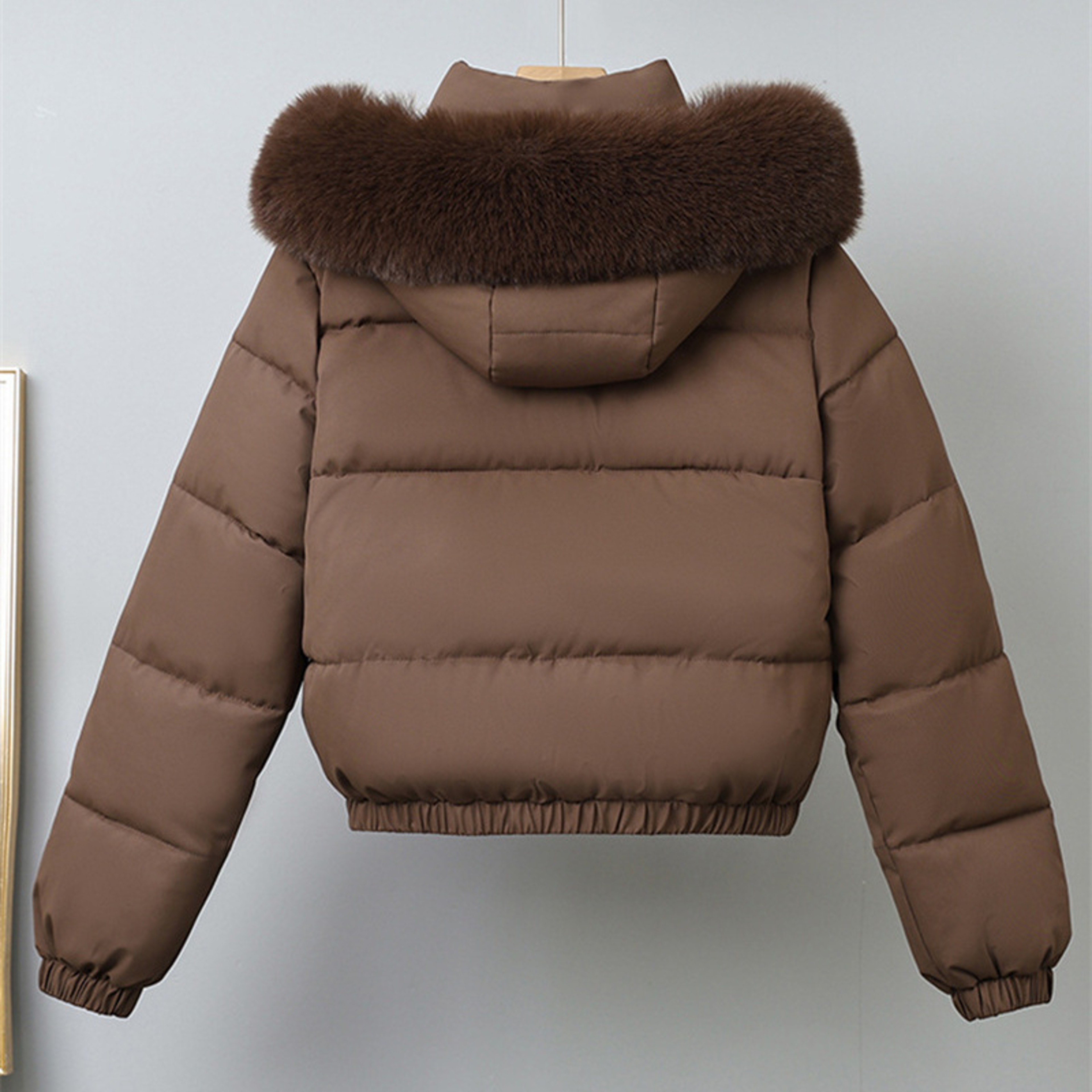 Women's Short Winter Parka, with Removable Fur Collar Hood, Thick Velvet Cotton Padding, Warm Jacket Outerwear Coat – view 6