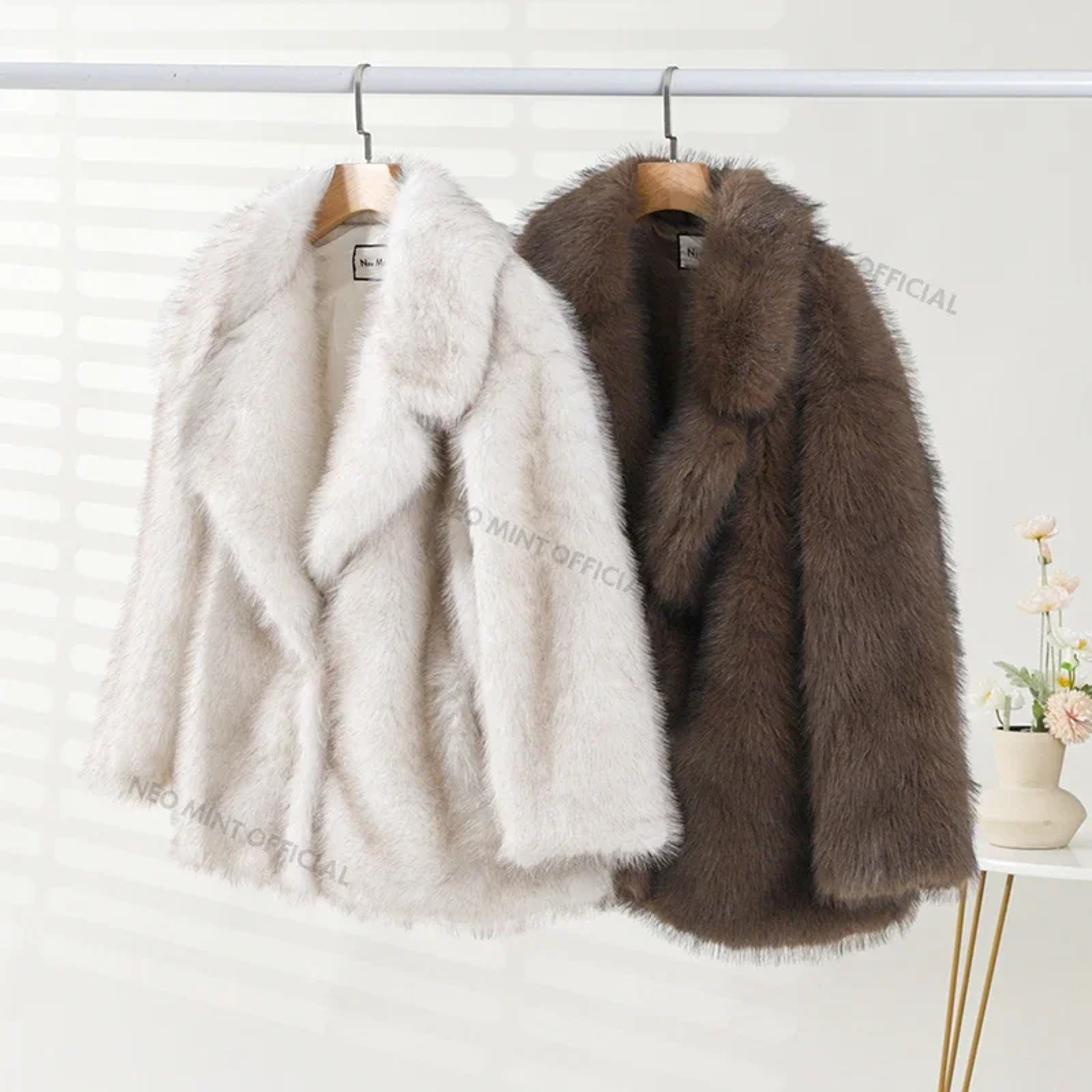 Gradient Fur Coat, Neo Mint Color, Thick Warm Winter Jacket, Faux Fox Fur Outerwear for Women – view 6