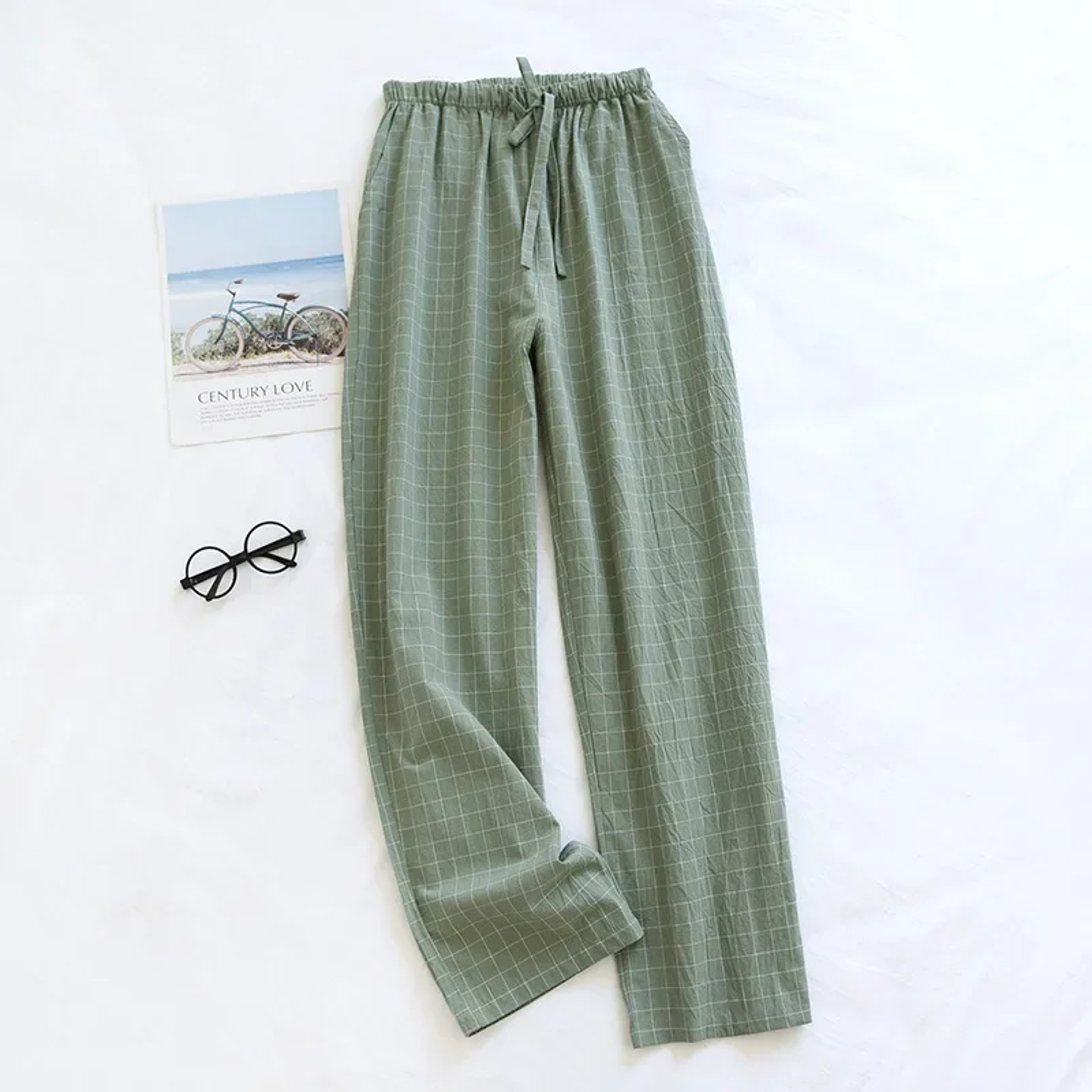 Men's Plaid Pajama Pants, Cotton, Loose-Fitting, Long Trouser for Spring and Summer, Plus Size – view 2