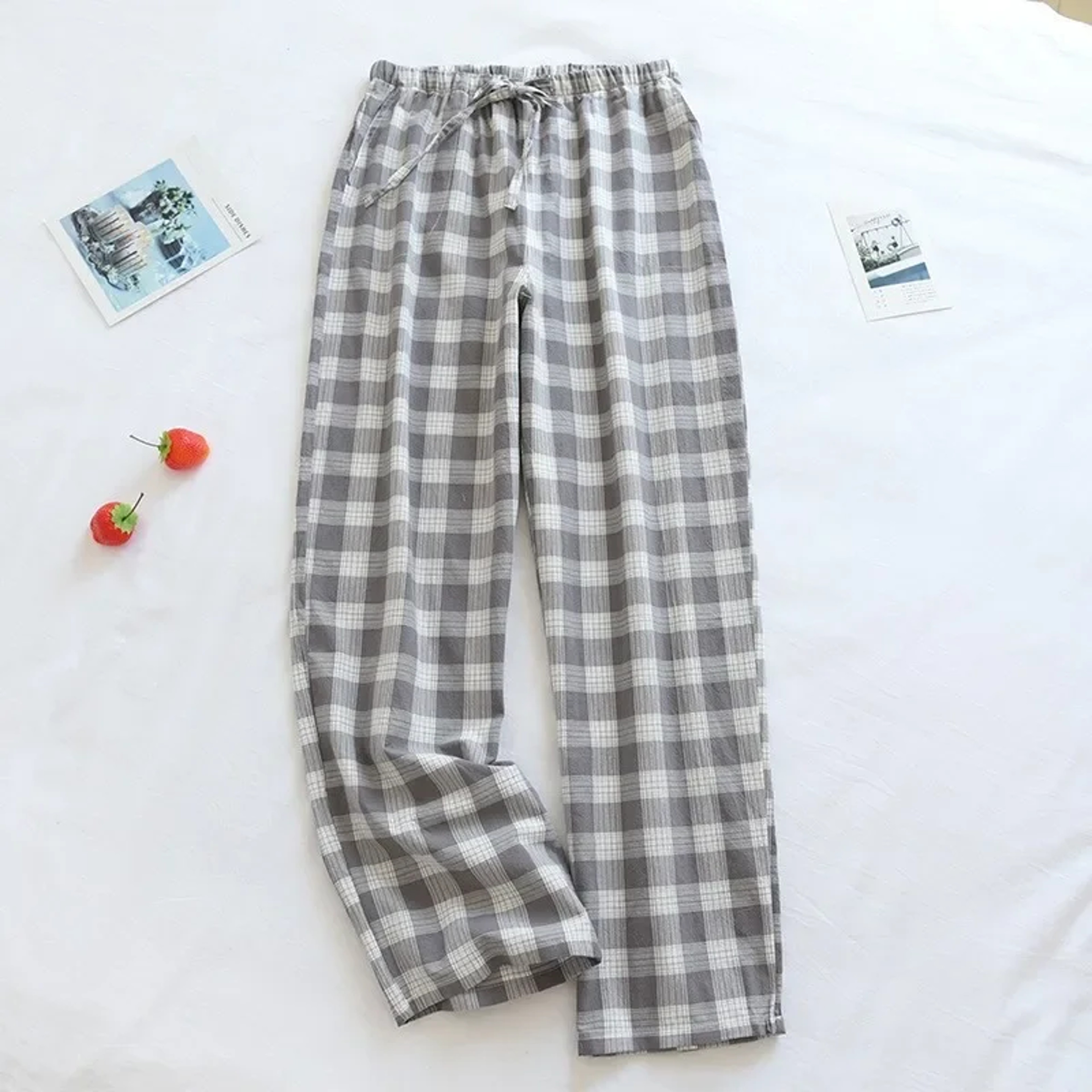 Men's Plaid Pajama Pants, Cotton, Loose-Fitting, Long Trouser for Spring and Summer, Plus Size – view 12